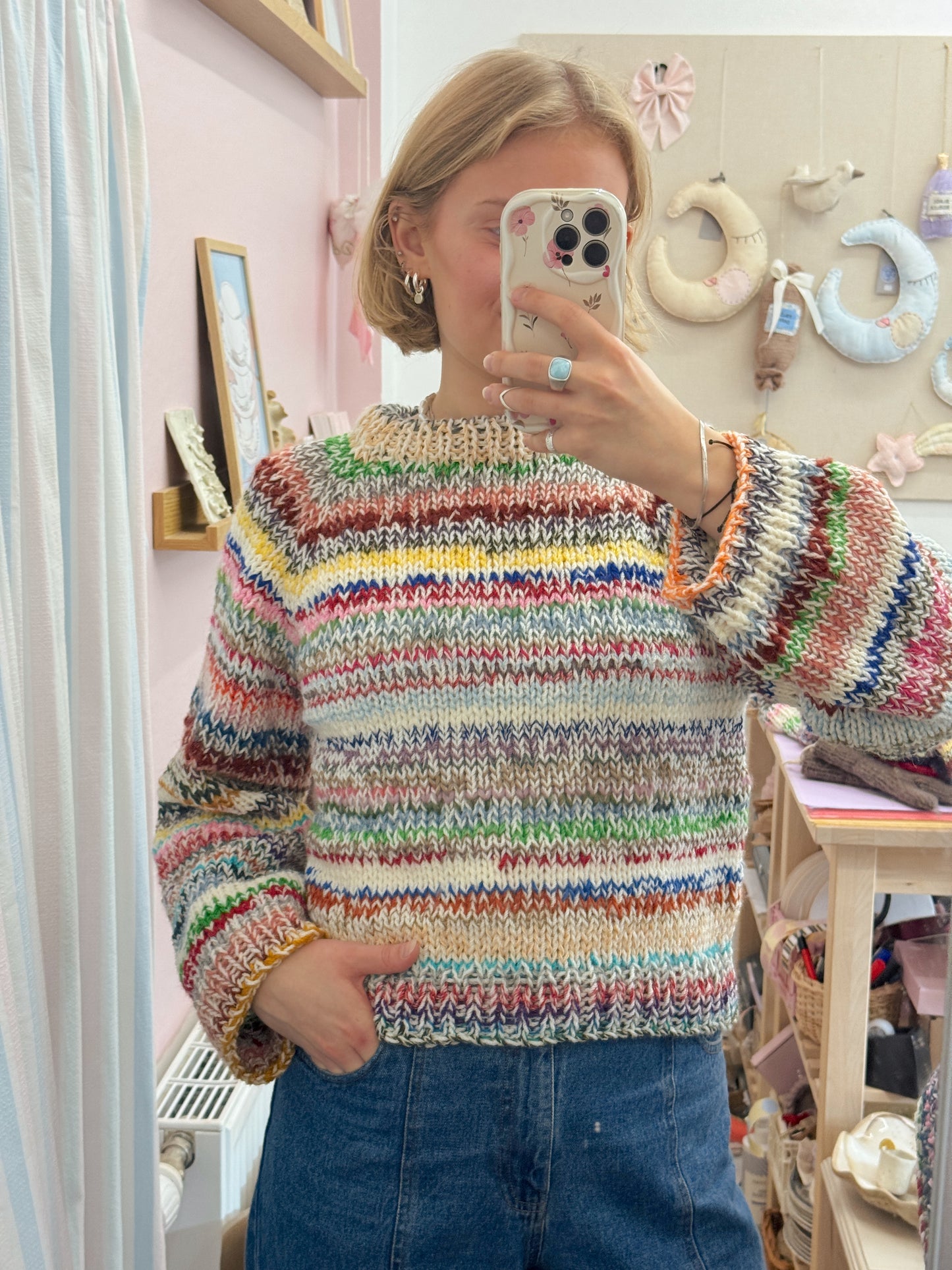 Langærmet striktrøje | Str. S