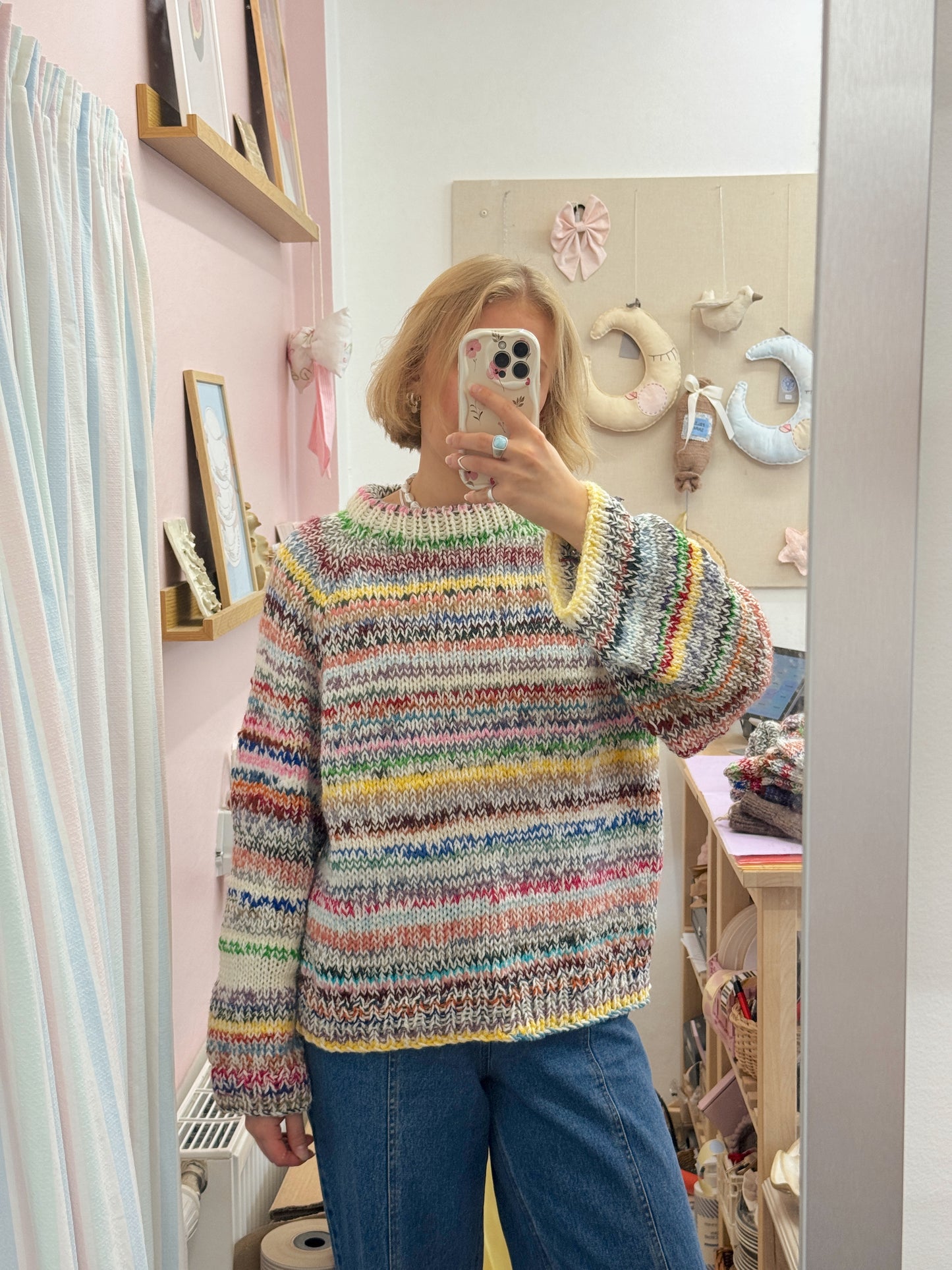 Langærmet striktrøje | Str. L