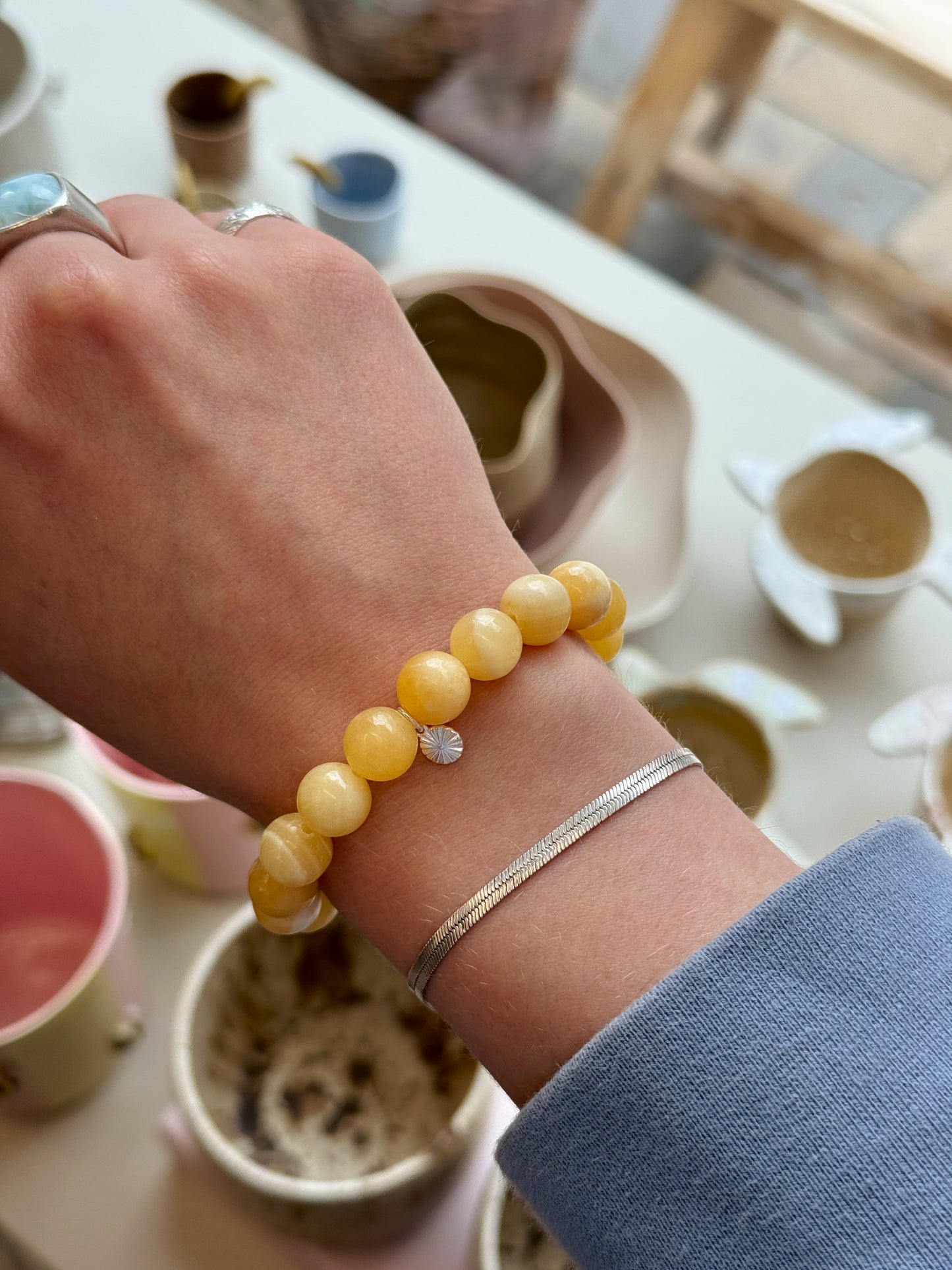 Armbånd m. natursten | Gul