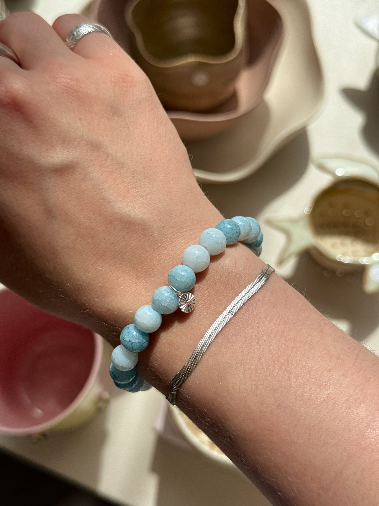 Armbånd m. natursten | Lyseblå