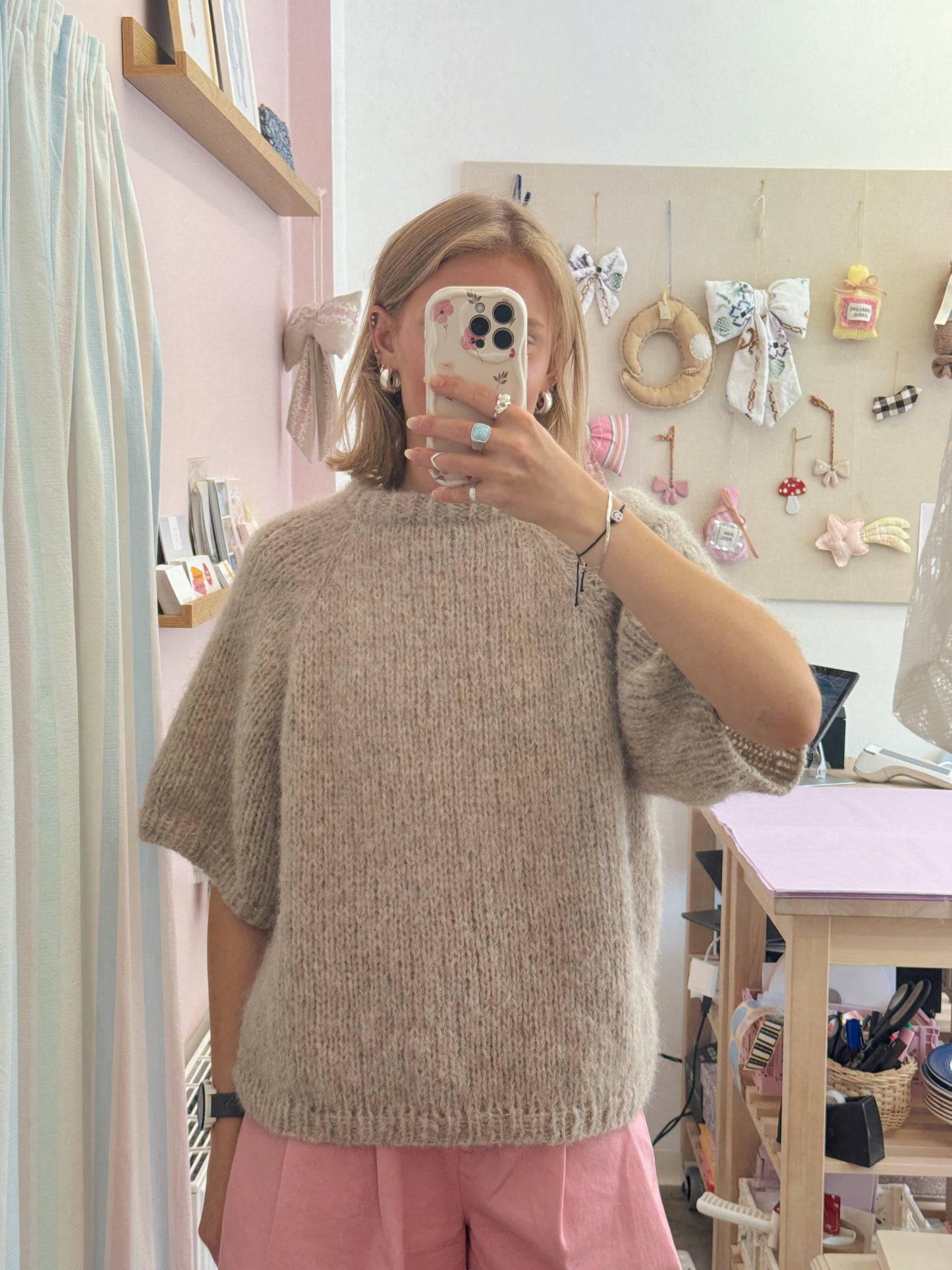 Kortærmet striktrøje | Alpaca/Silke