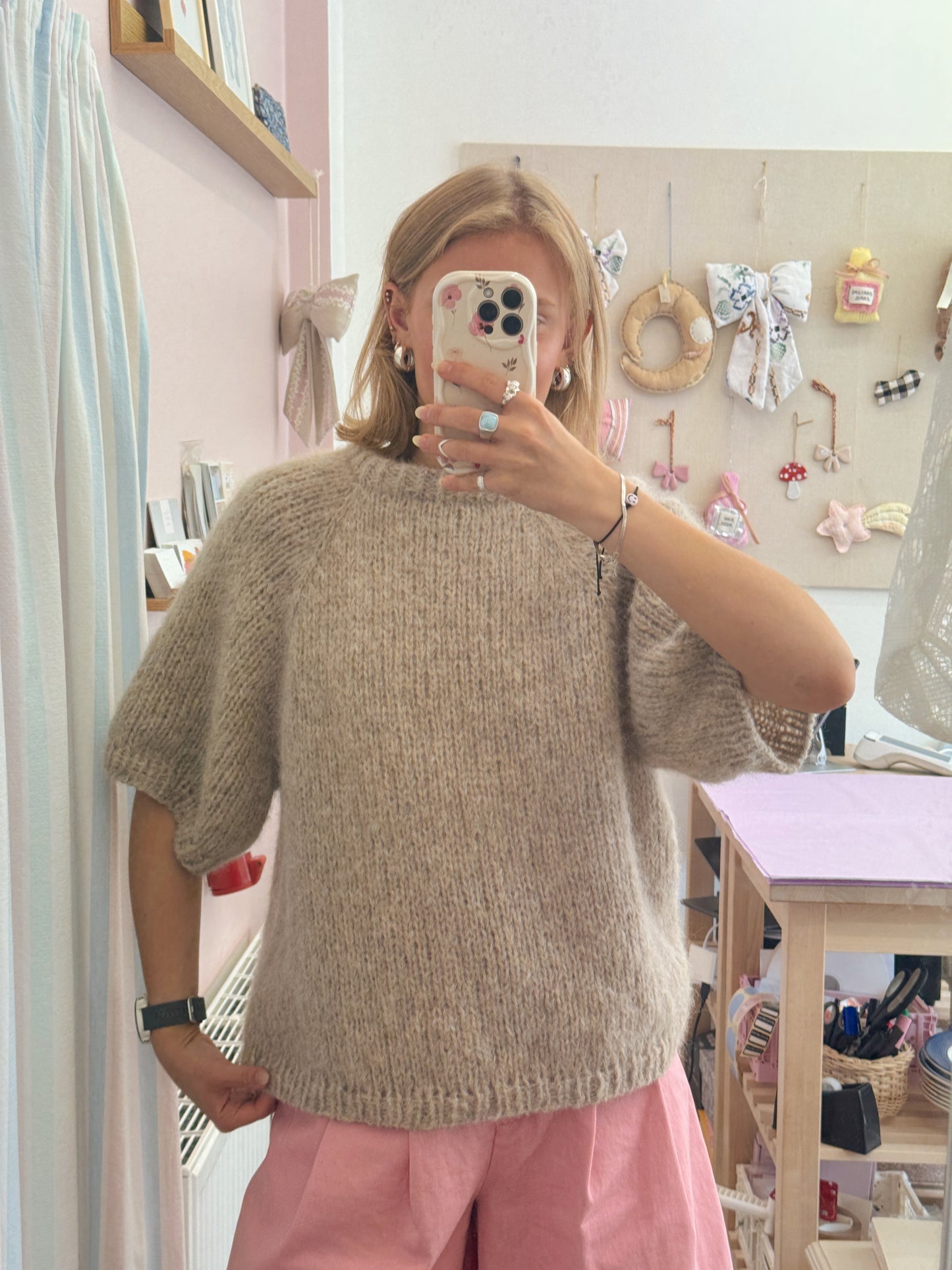 Kortærmet striktrøje | Alpaca/Silke