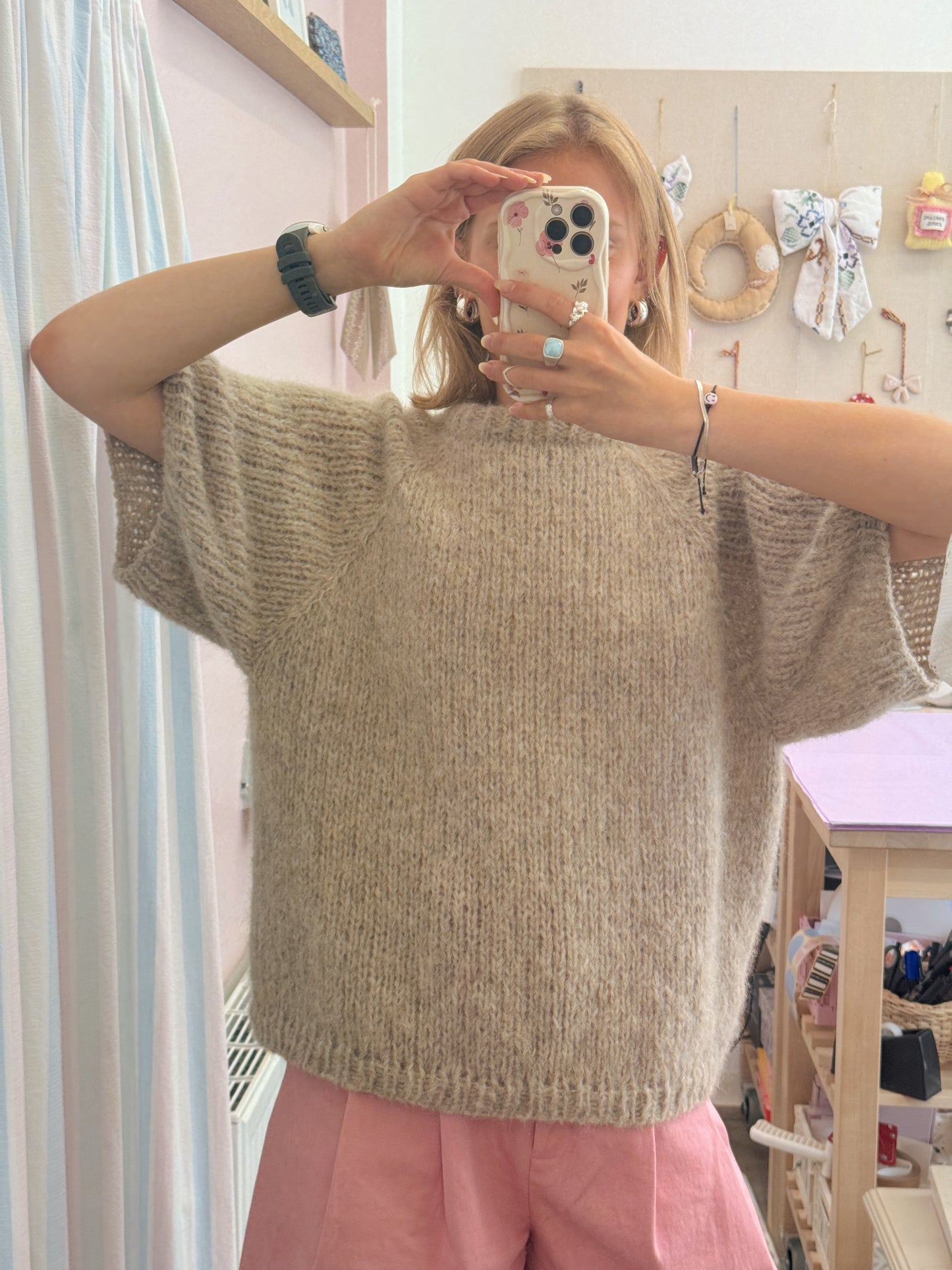 Kortærmet striktrøje | Alpaca/Silke