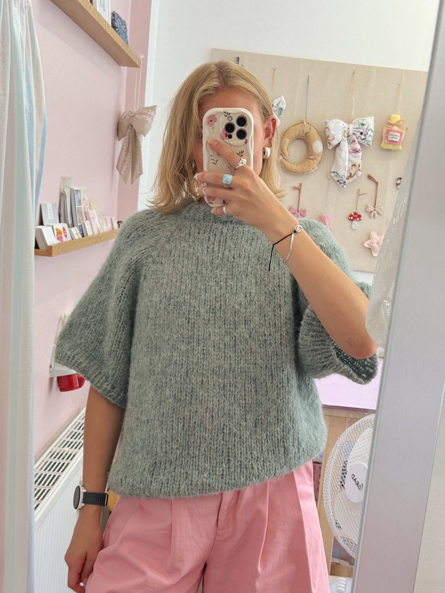 Kortærmet striktrøje | Alpaca/Silke