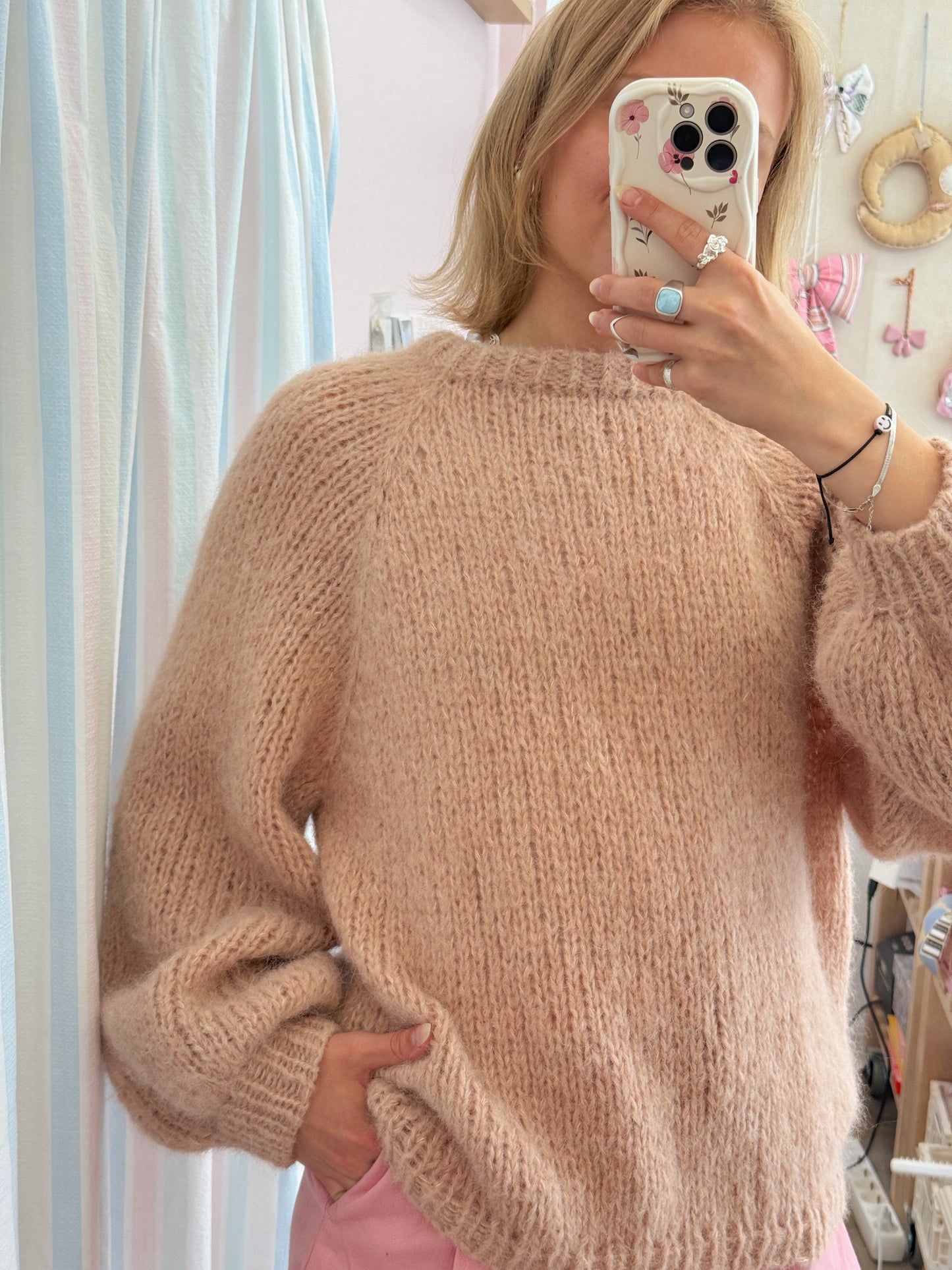 Langærmet striktrøje | Alpaca/Silke