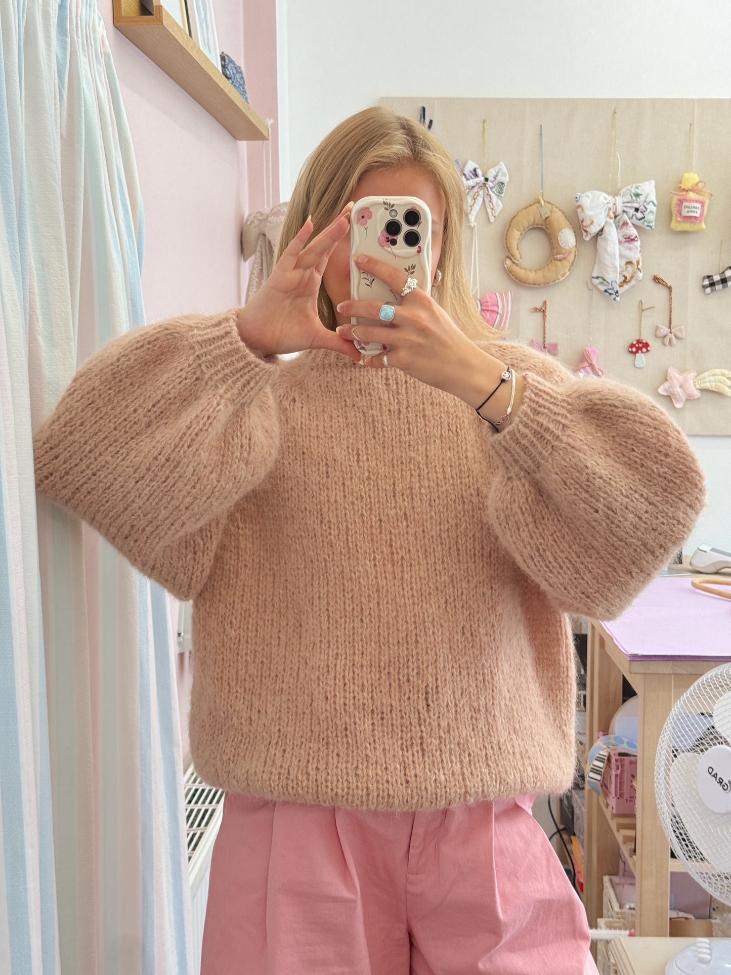 Langærmet striktrøje | Alpaca/Silke