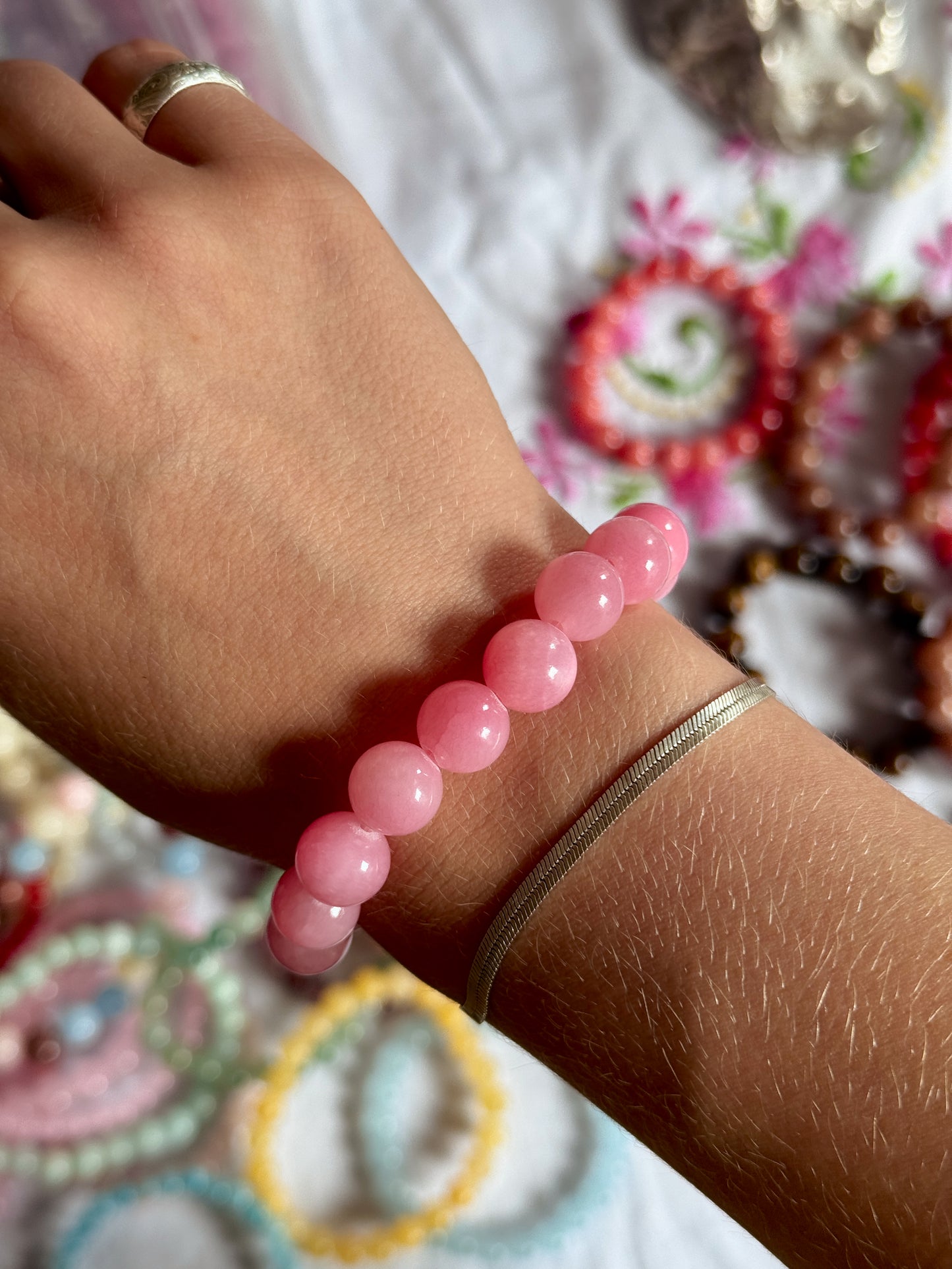 Armbånd m. natursten | Lys pink