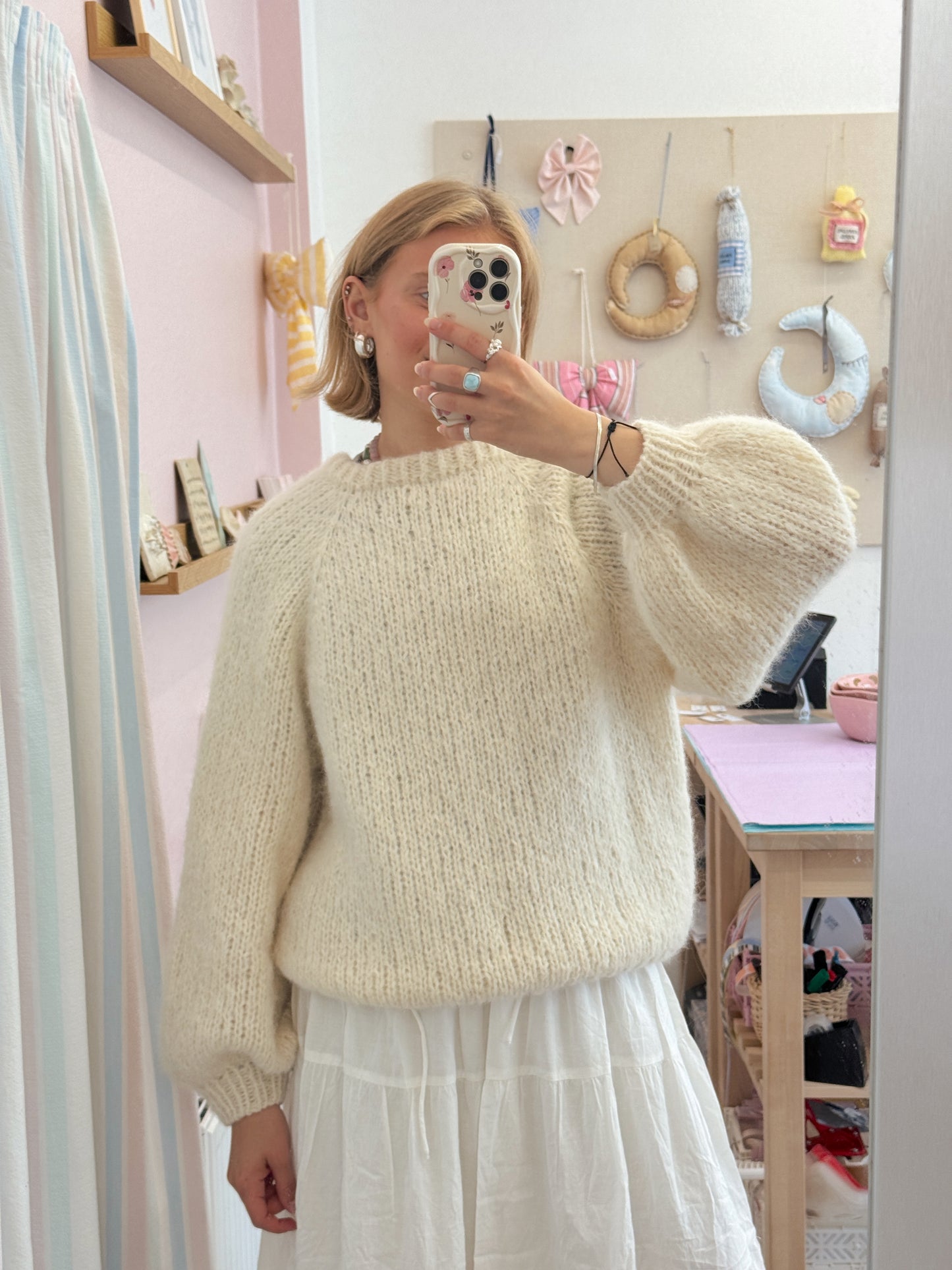 Langærmet striktrøje | Alpaca/Silke