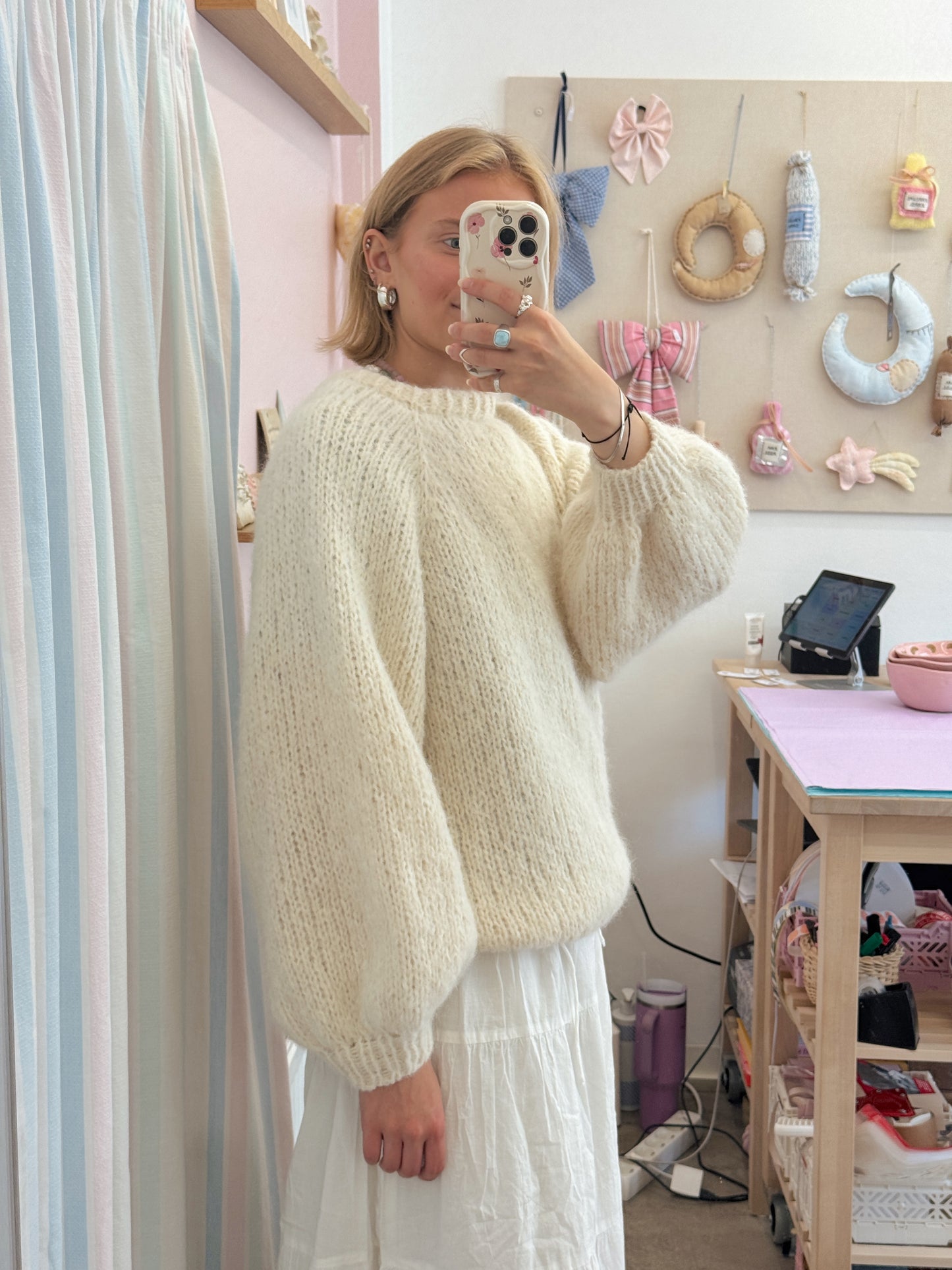 Langærmet striktrøje | Alpaca/Silke