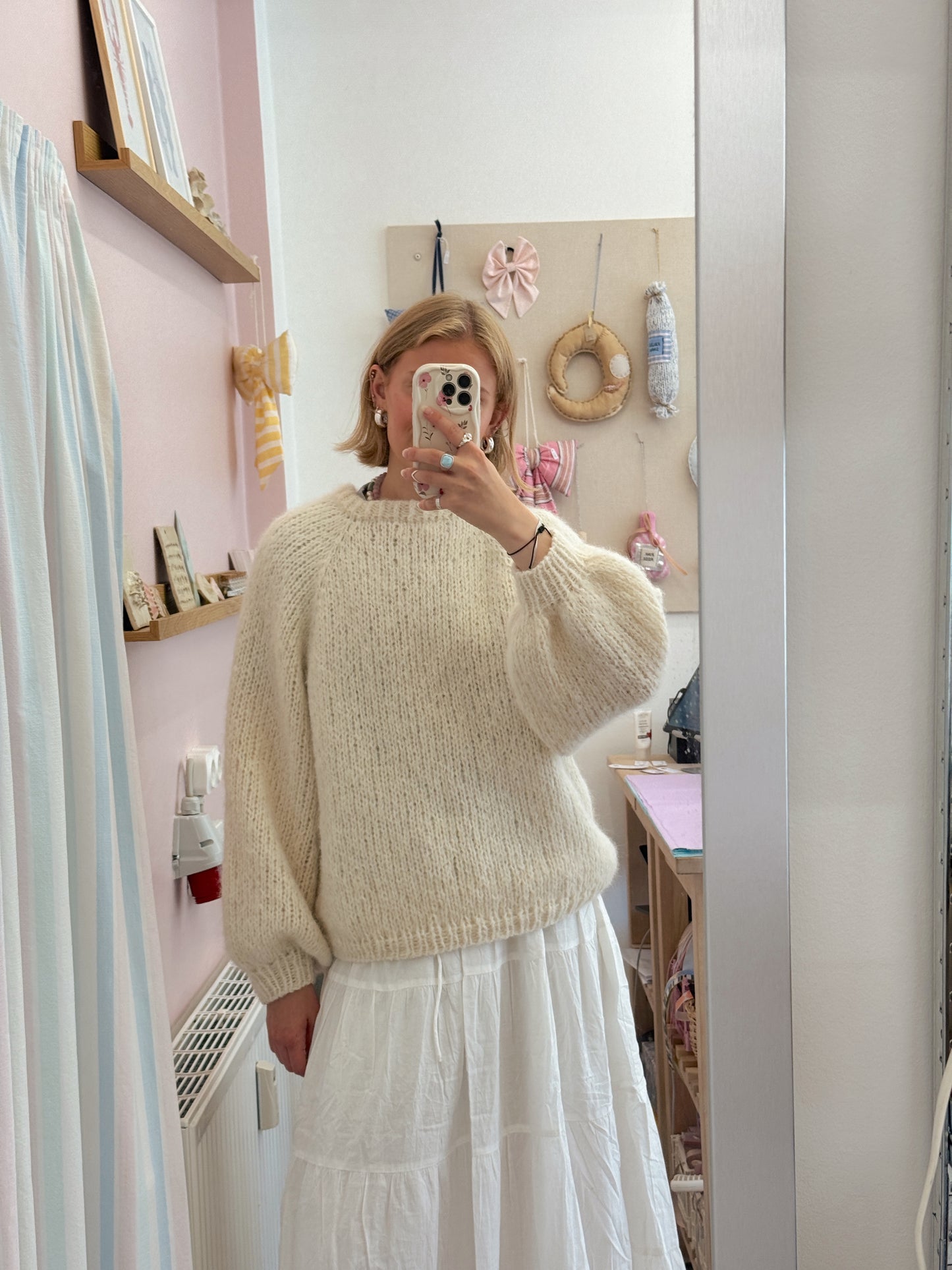 Langærmet striktrøje | Alpaca/Silke