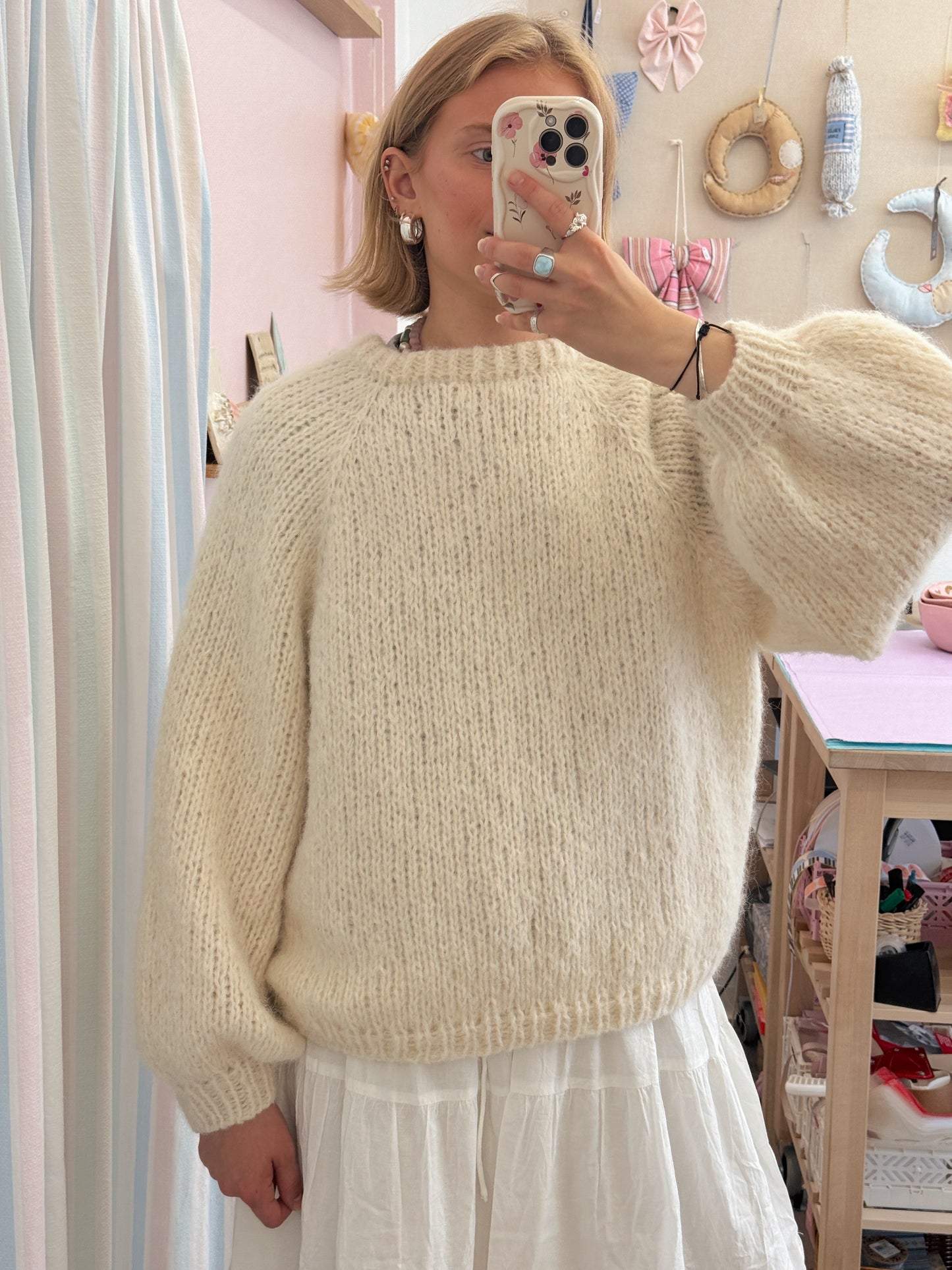 Langærmet striktrøje | Alpaca/Silke