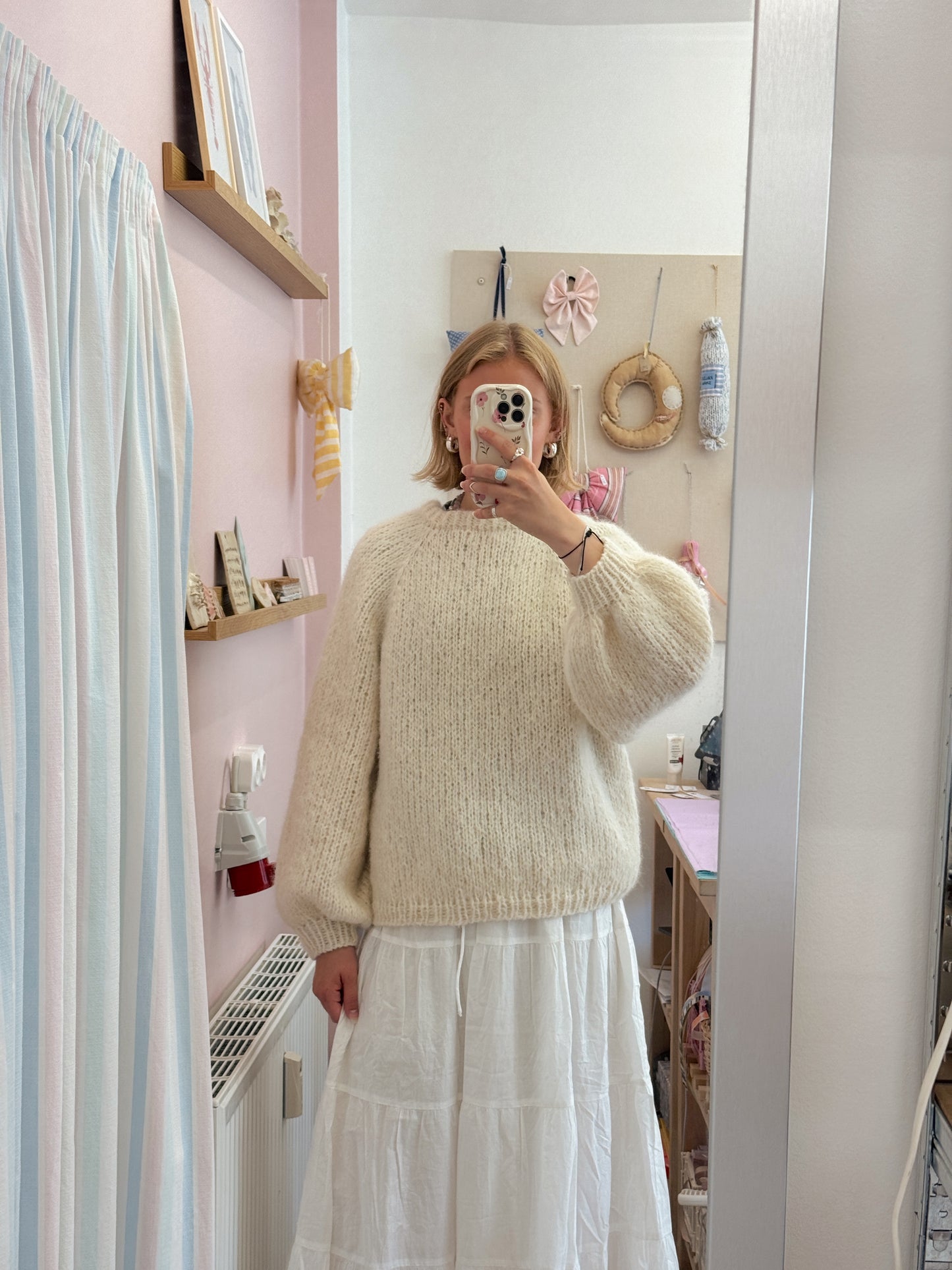 Langærmet striktrøje | Alpaca/Silke