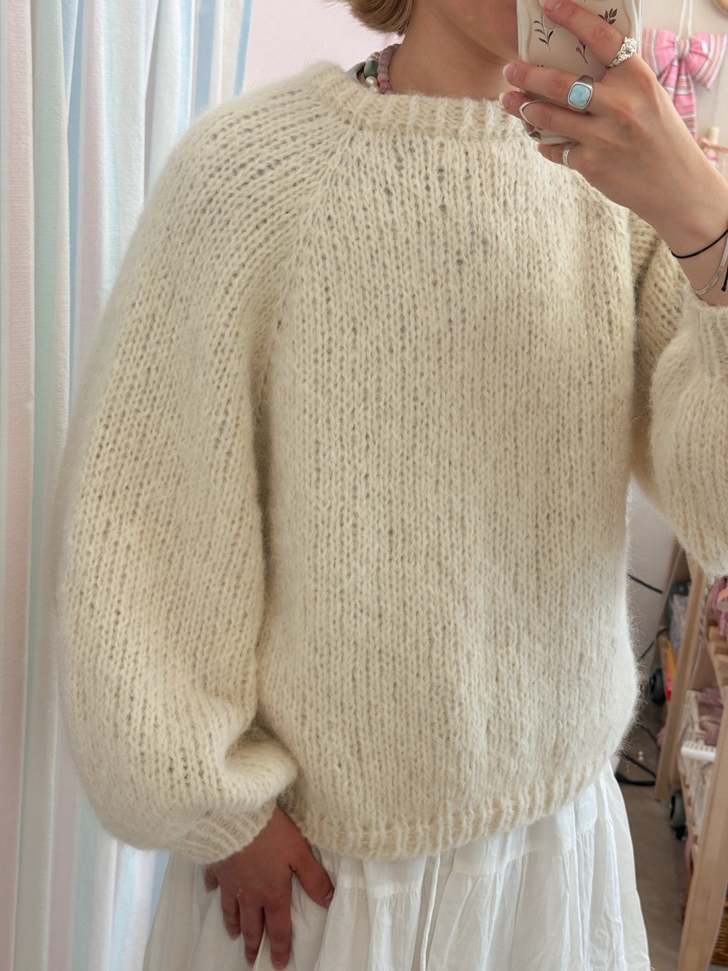 Langærmet striktrøje | Alpaca/Silke