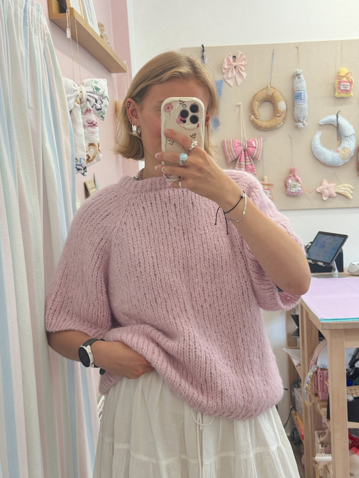 Kortærmet striktrøje | Alpaca/Silke