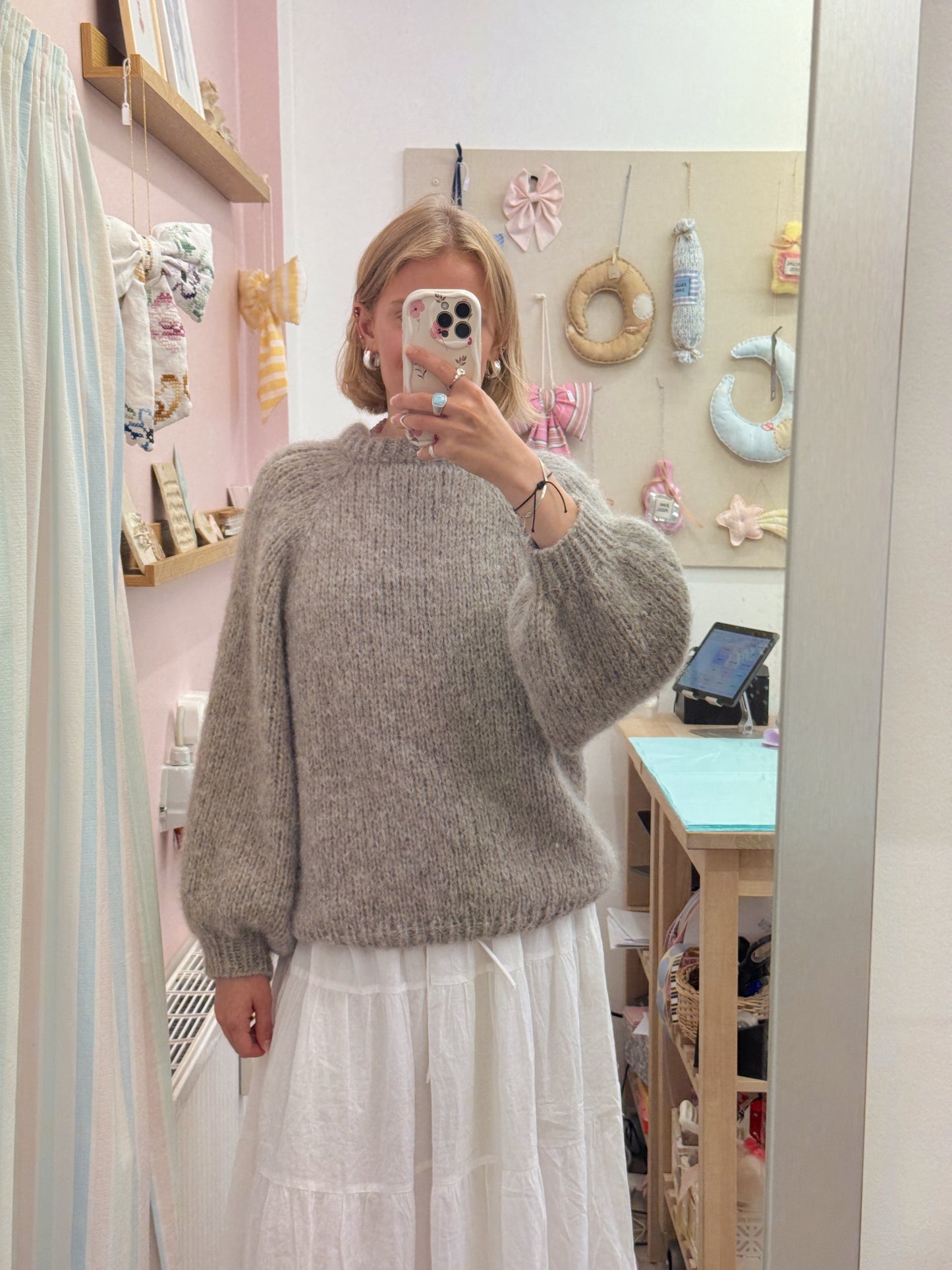 Langærmet striktrøje | Alpaca/Silke