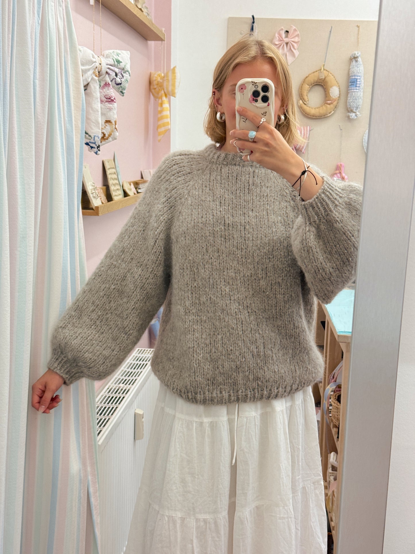 Langærmet striktrøje | Alpaca/Silke
