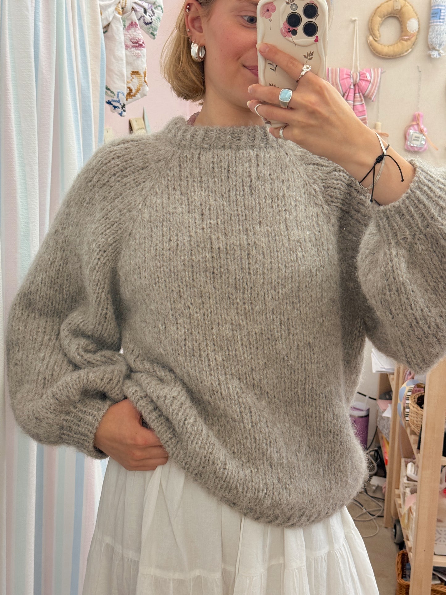 Langærmet striktrøje | Alpaca/Silke