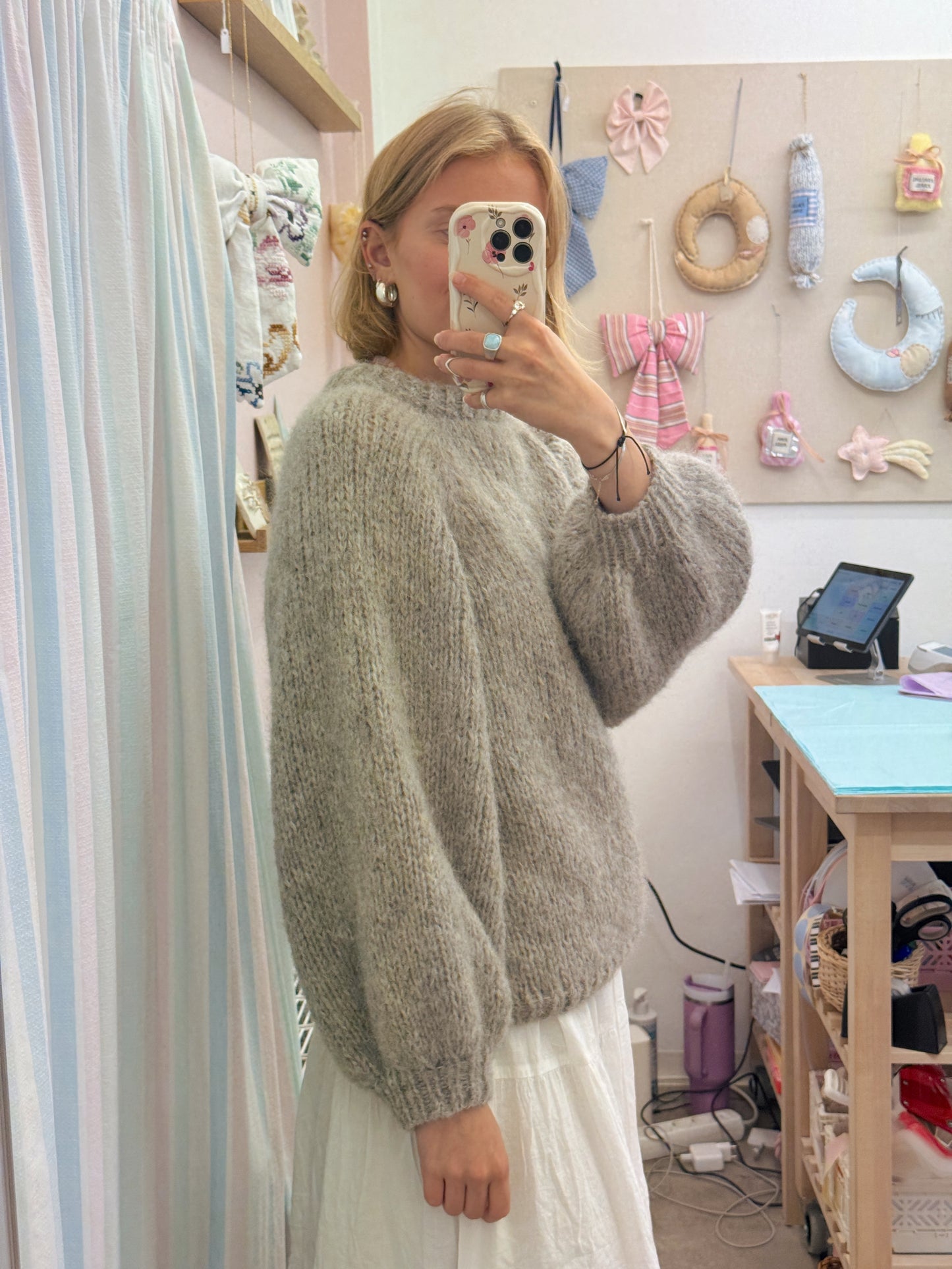 Langærmet striktrøje | Alpaca/Silke