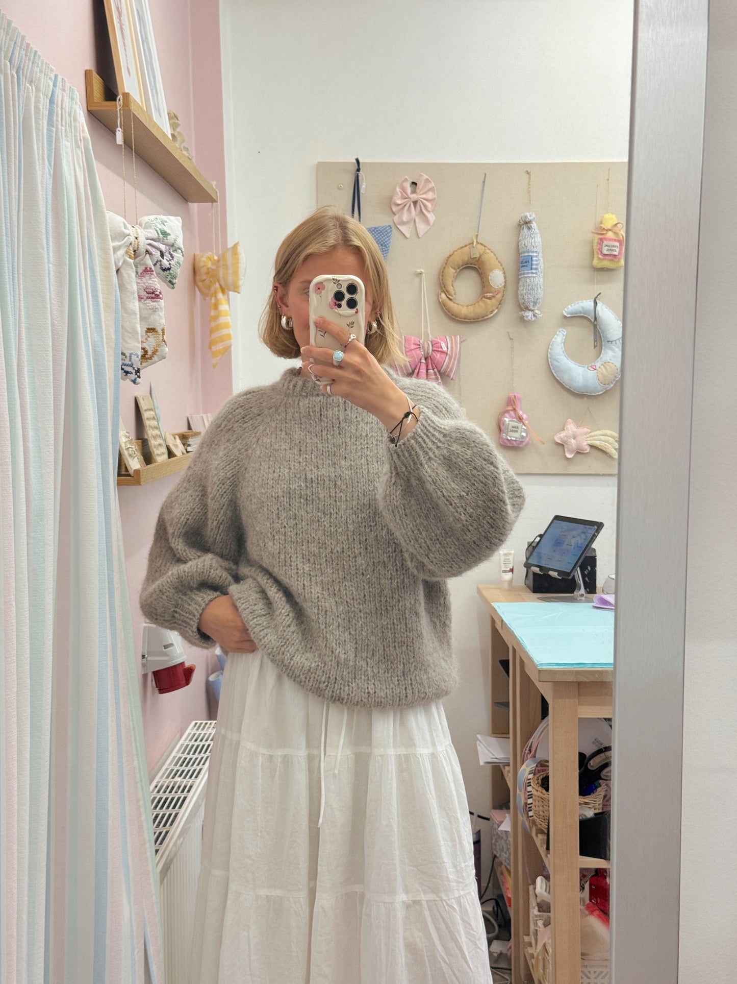 Langærmet striktrøje | Alpaca/Silke