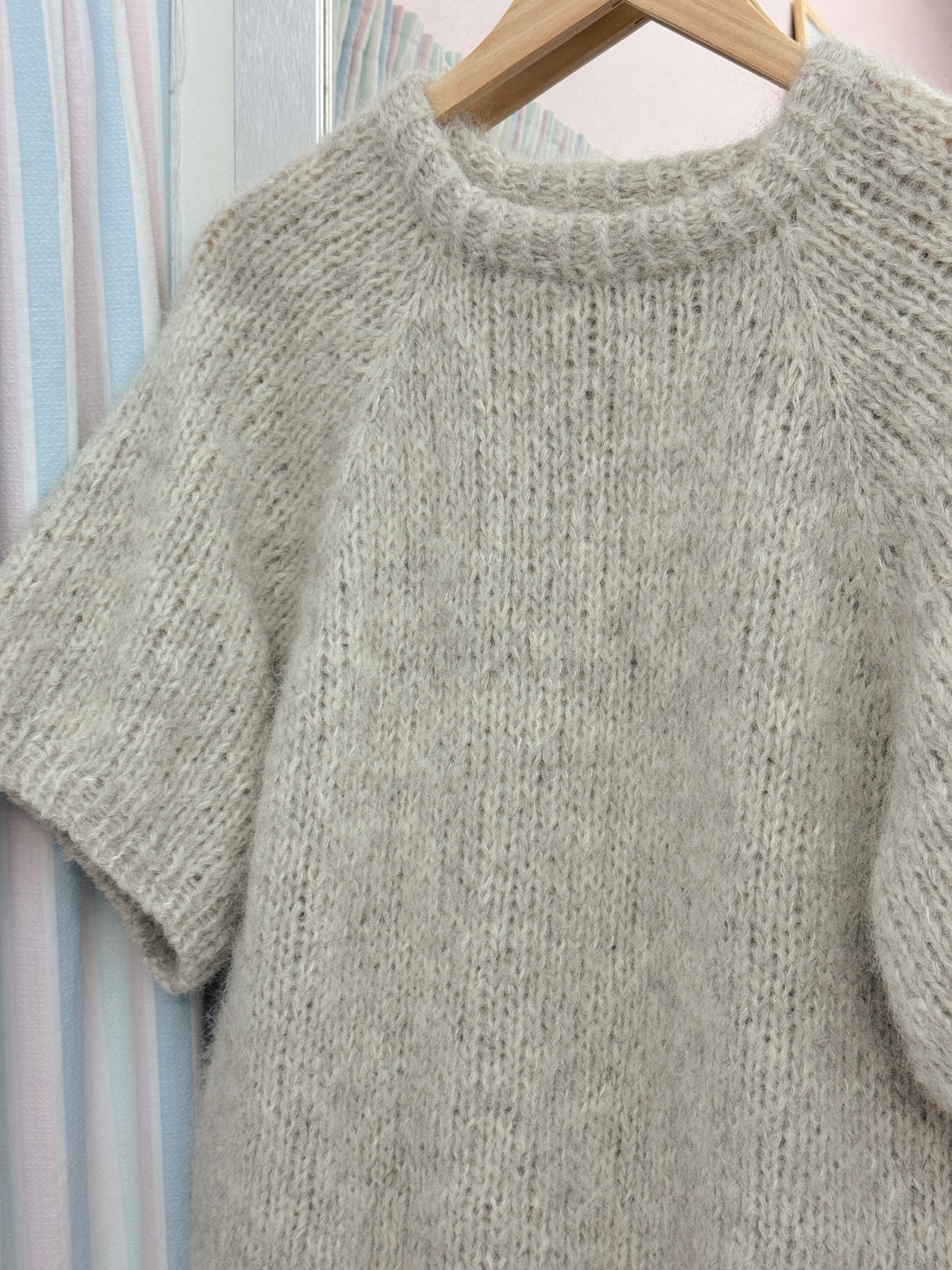 Kortærmet striktrøje | Alpaca/Silke