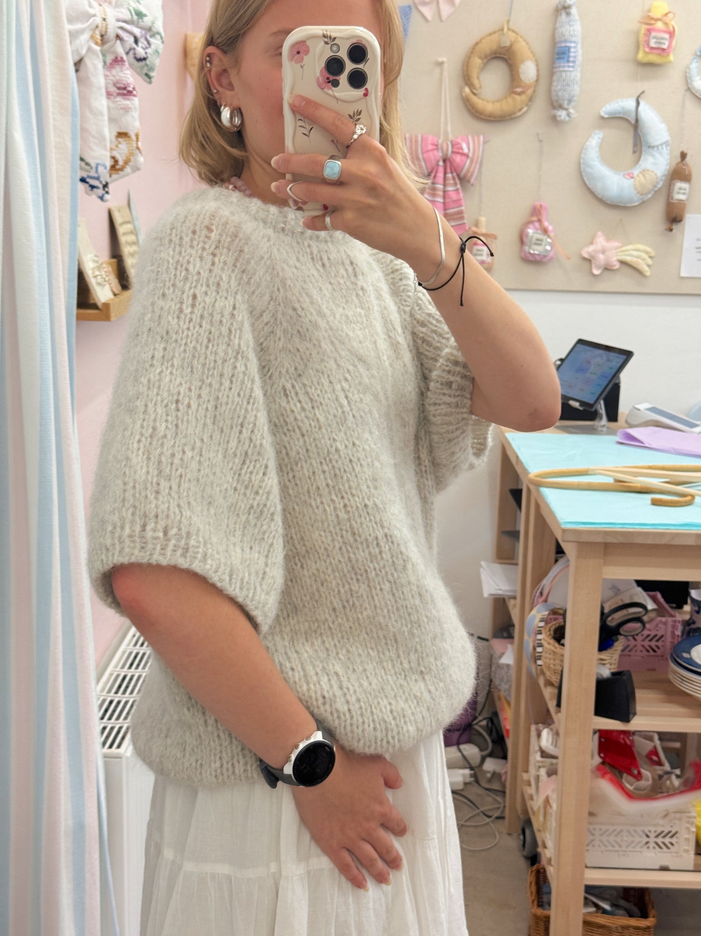 Kortærmet striktrøje | Alpaca/Silke