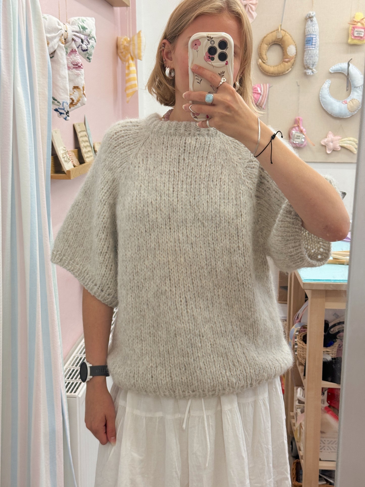 Kortærmet striktrøje | Alpaca/Silke