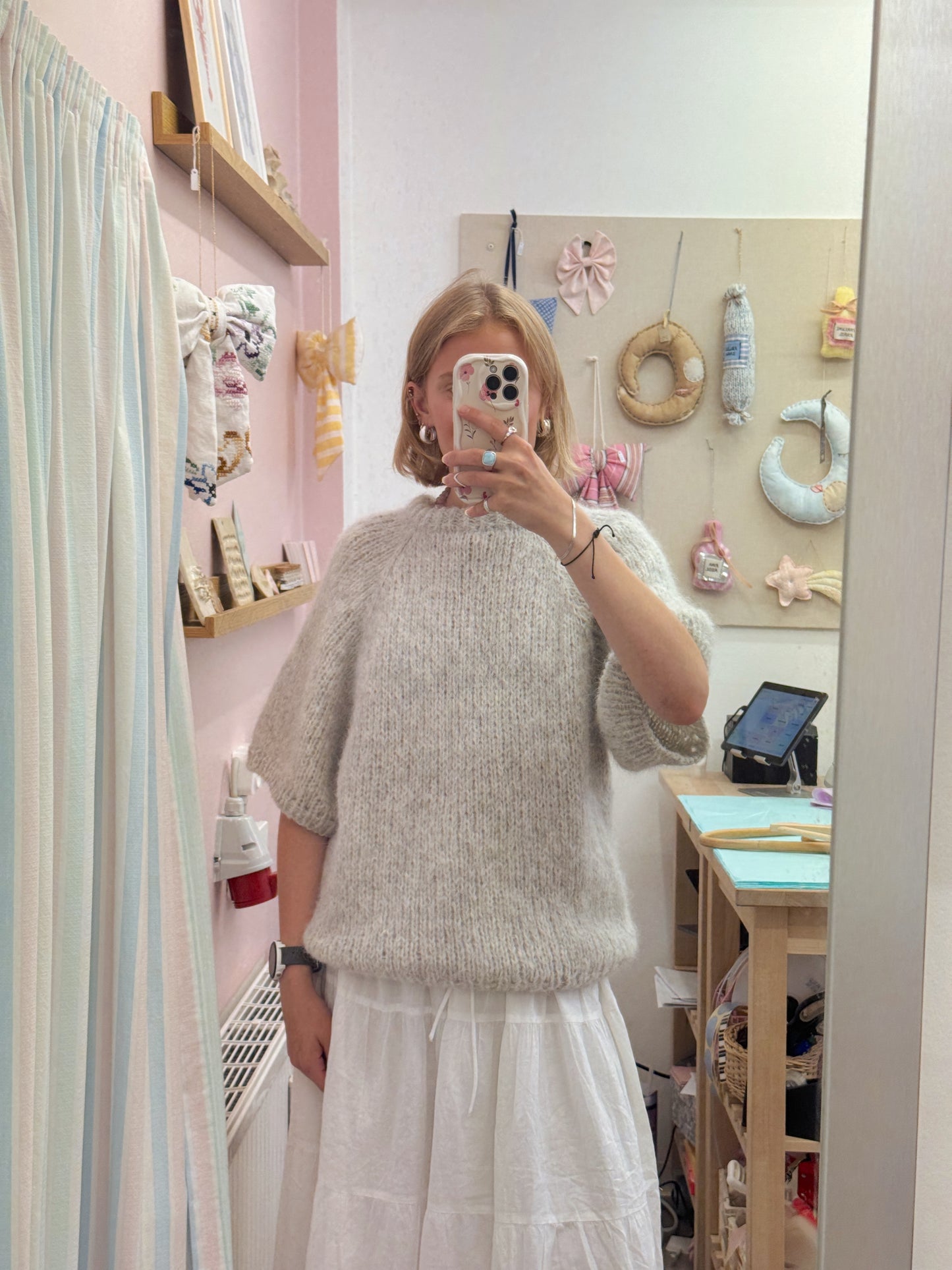 Kortærmet striktrøje | Alpaca/Silke