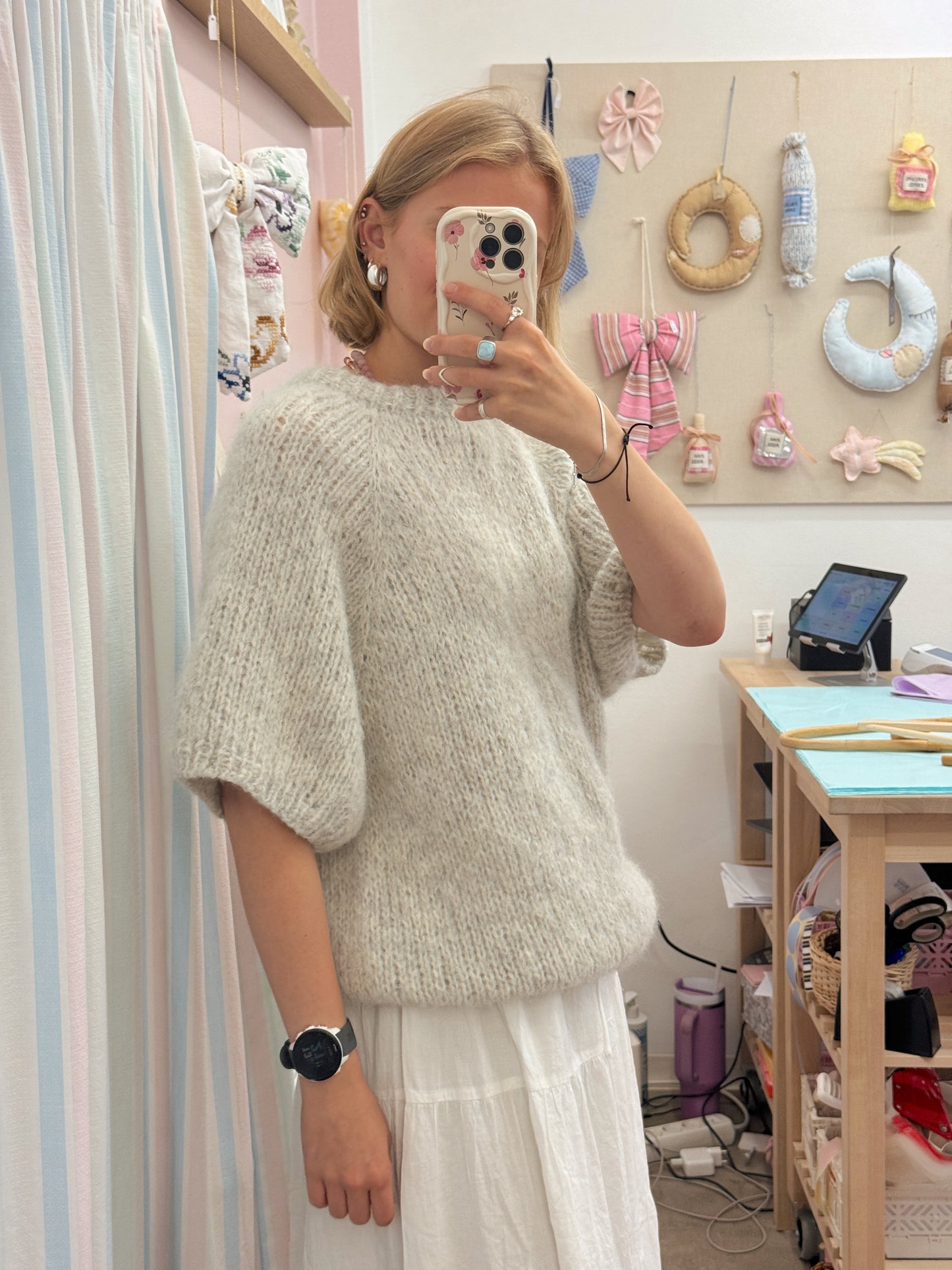 Kortærmet striktrøje | Alpaca/Silke
