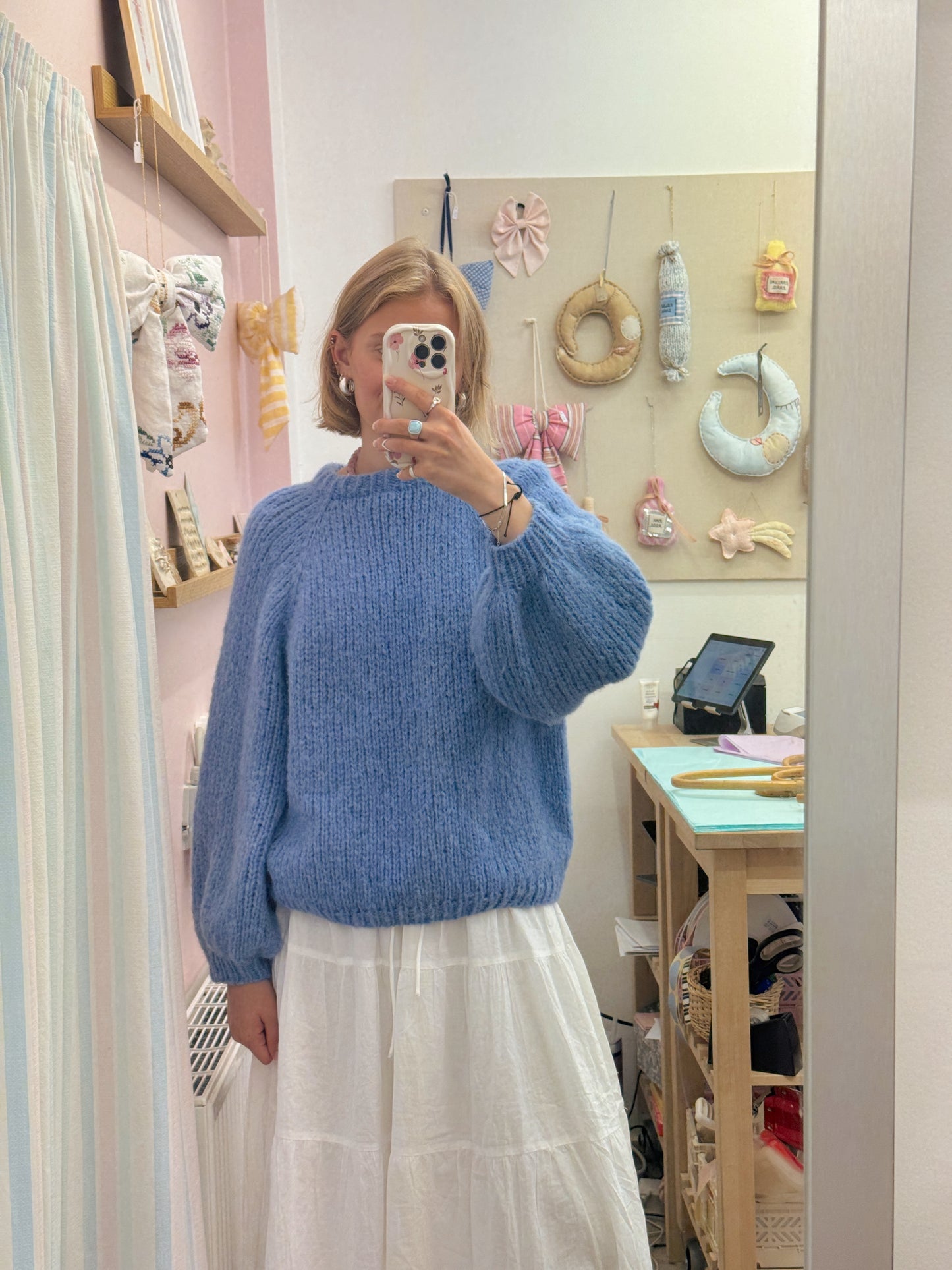 Langærmet striktrøje | Alpaca/Silke