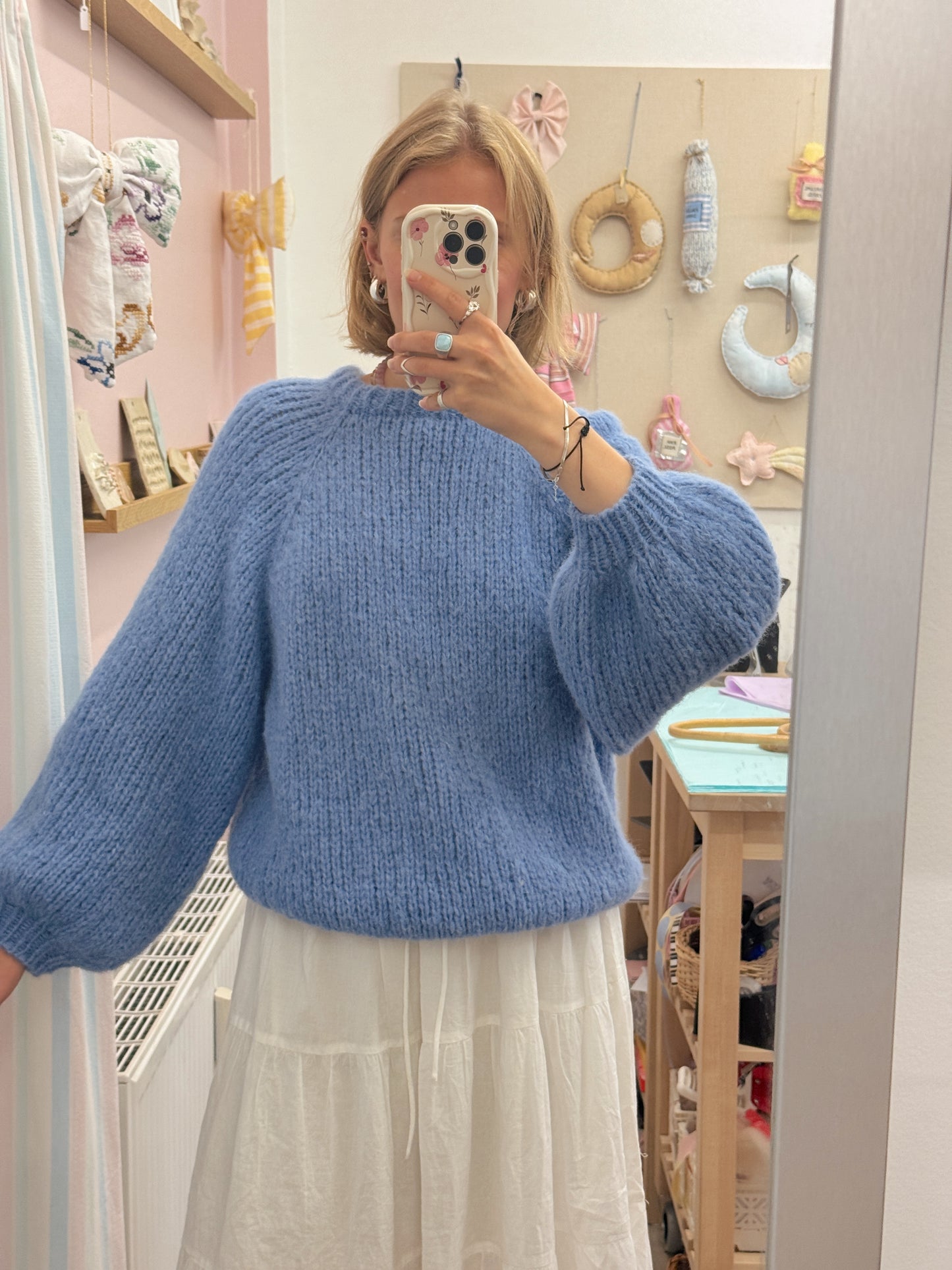 Langærmet striktrøje | Alpaca/Silke