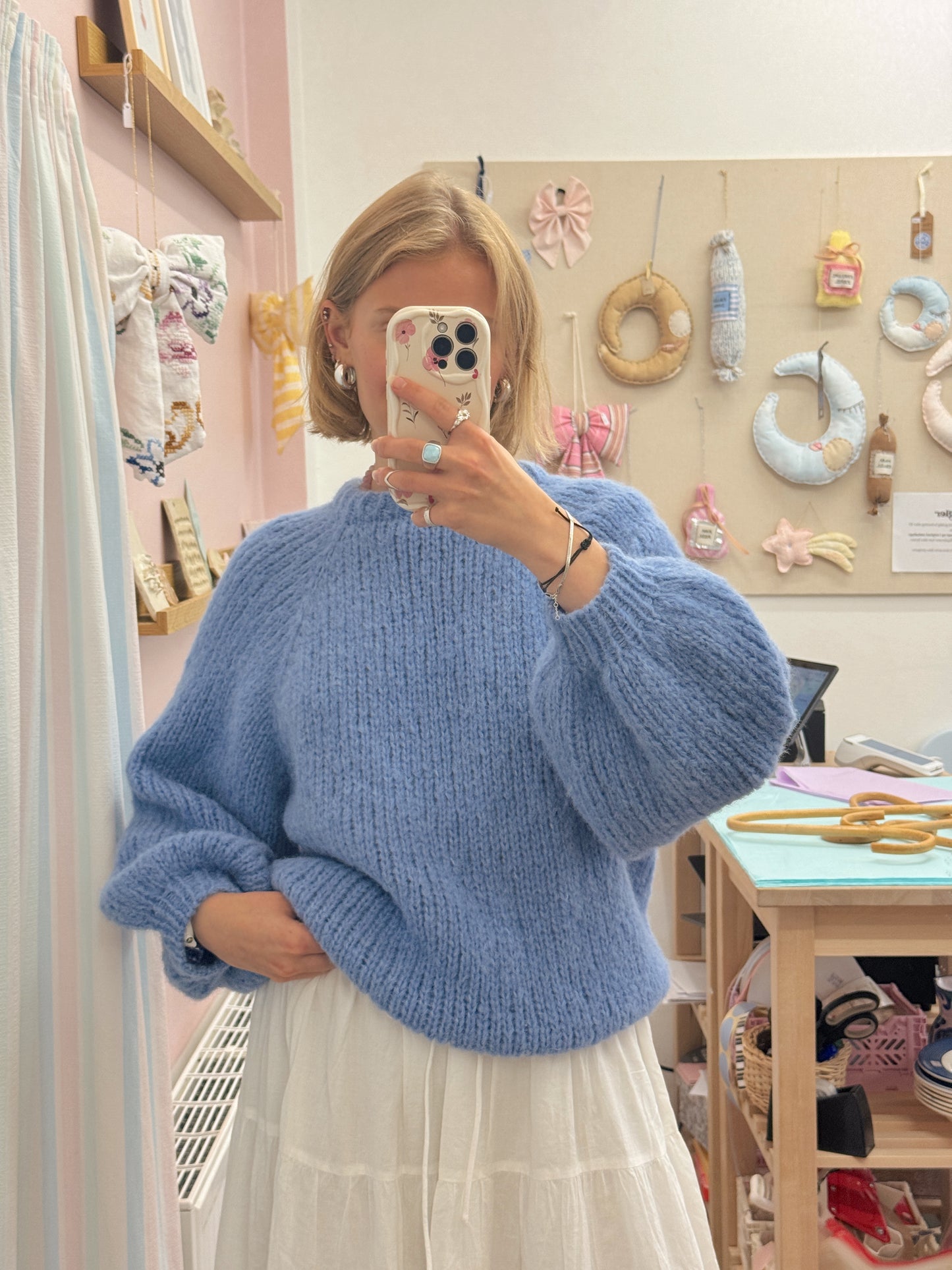 Langærmet striktrøje | Alpaca/Silke