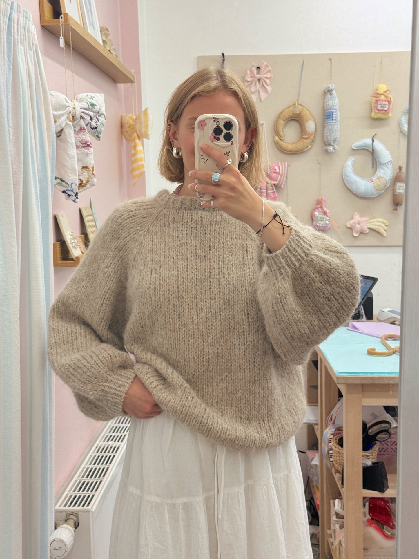 Langærmet striktrøje | Alpaca/Silke