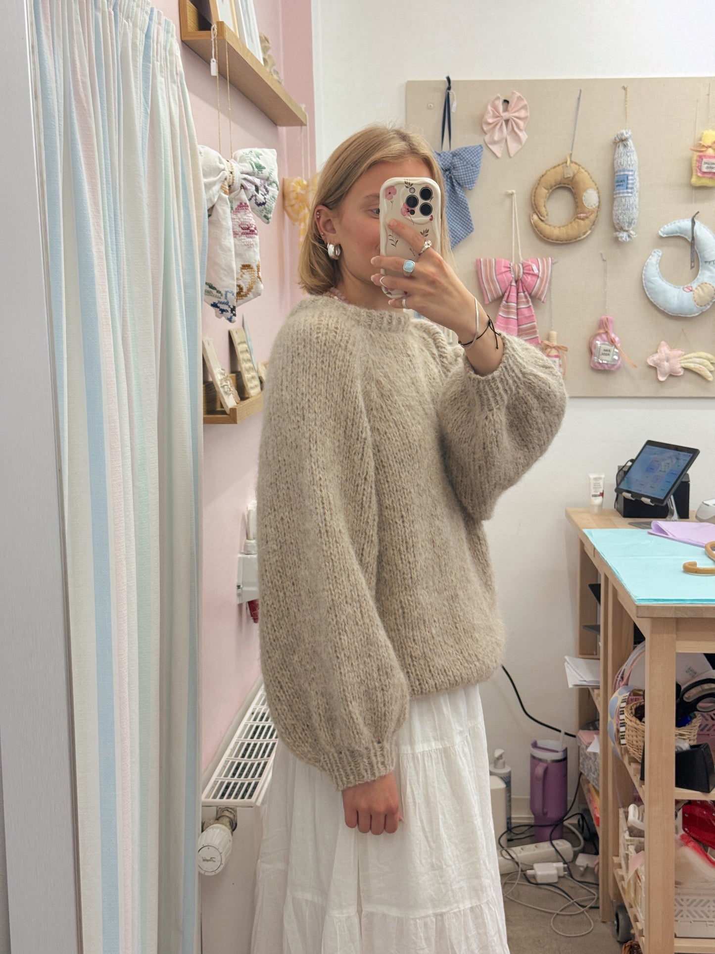 Langærmet striktrøje | Alpaca/Silke