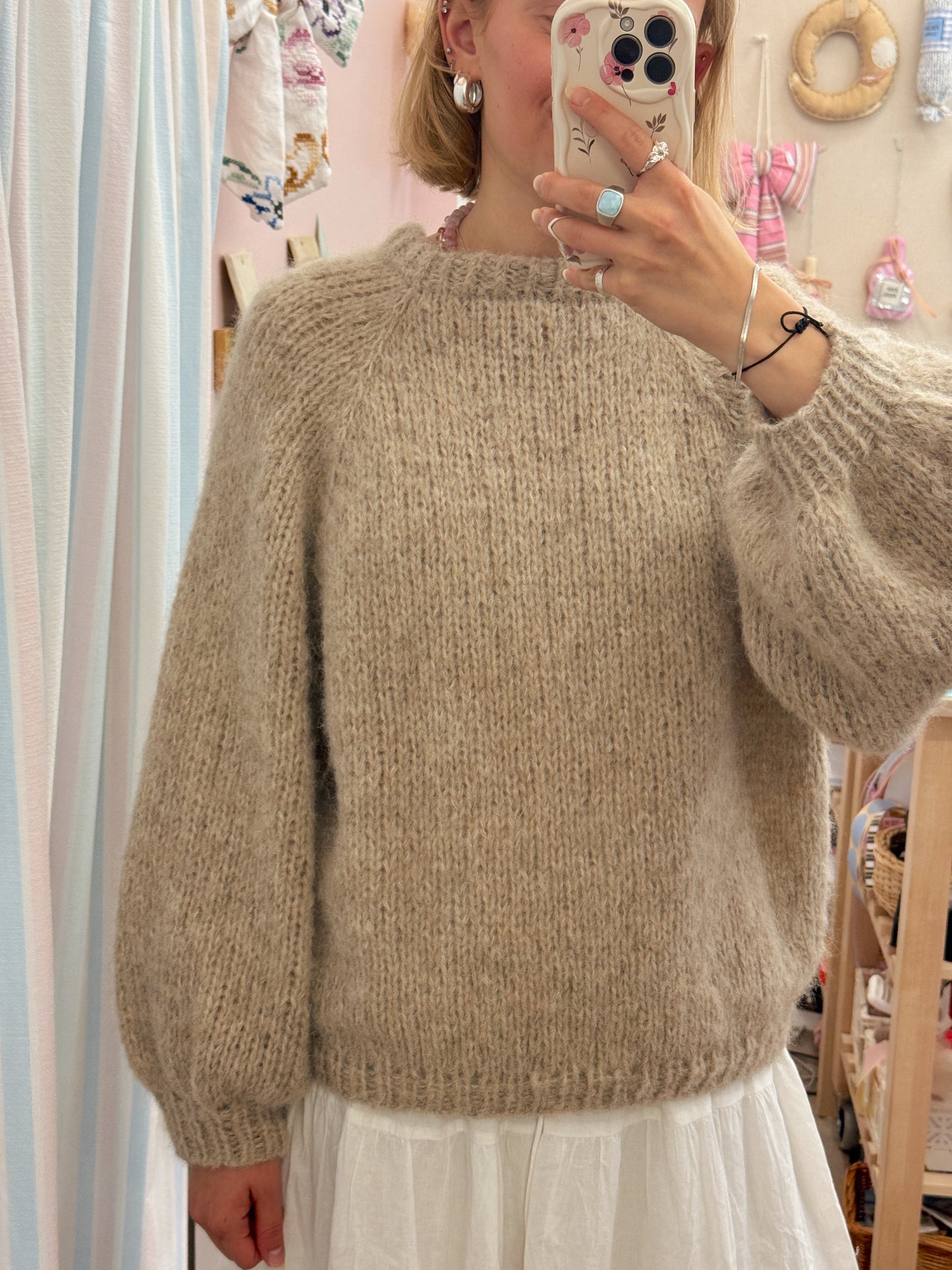 Langærmet striktrøje | Alpaca/Silke
