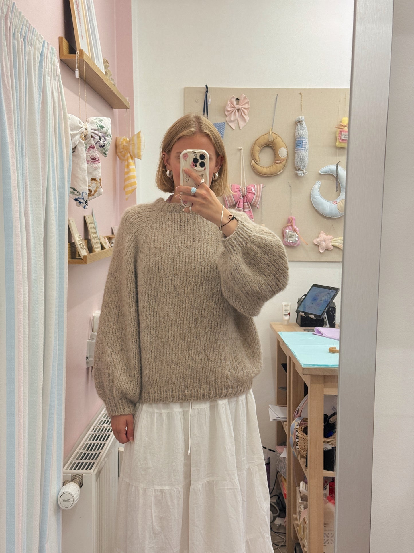Langærmet striktrøje | Alpaca/Silke