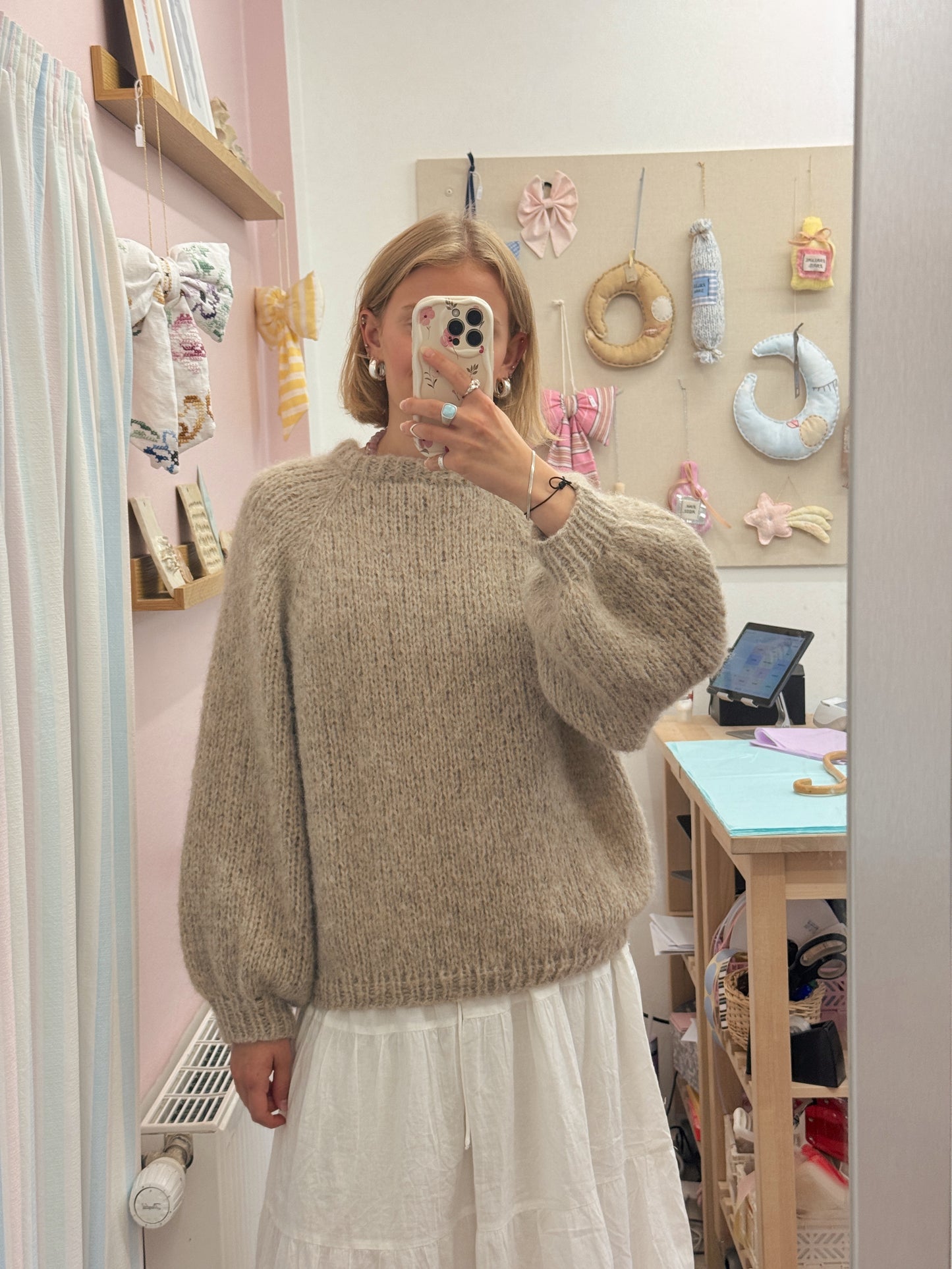 Langærmet striktrøje | Alpaca/Silke