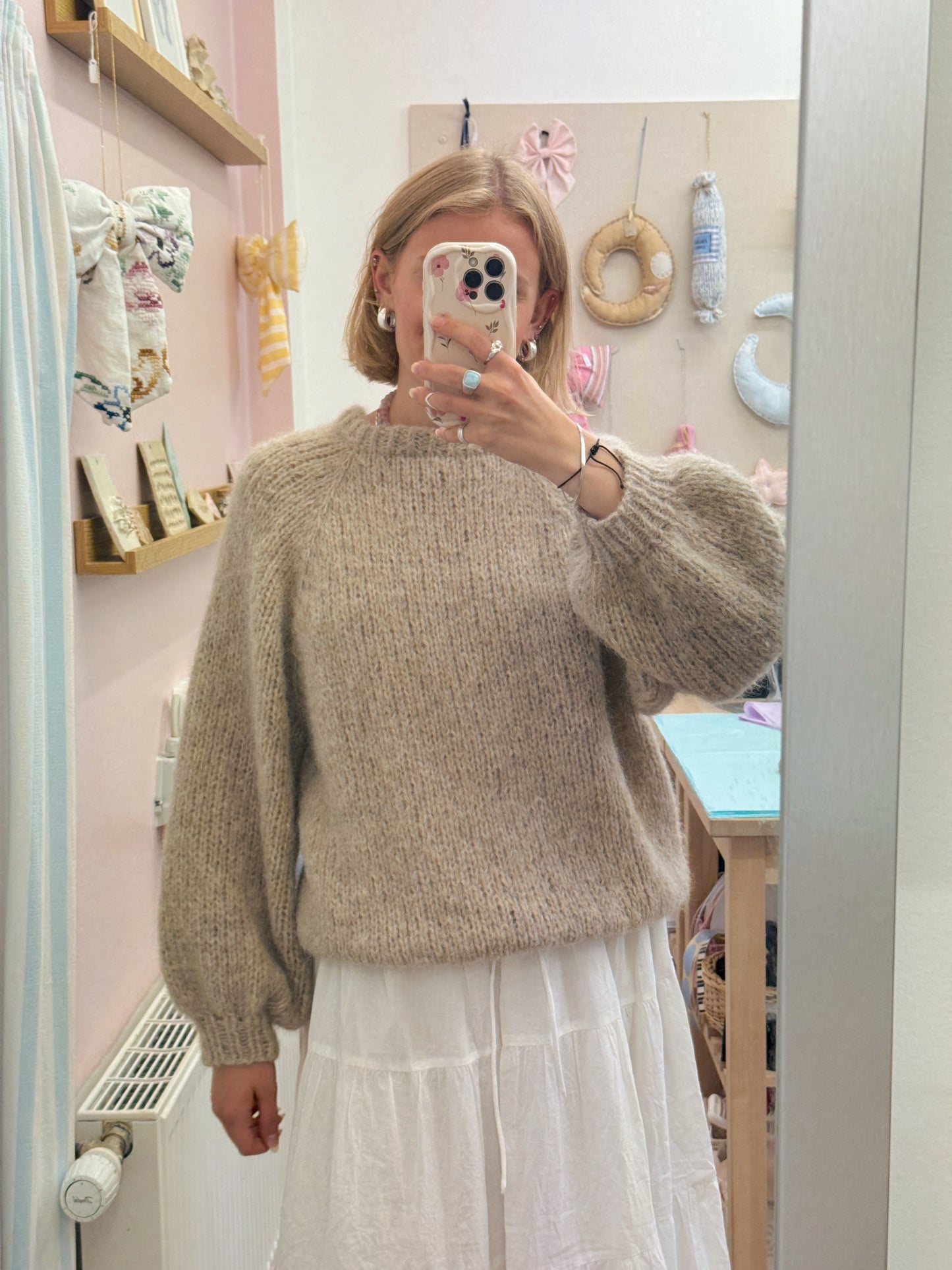 Langærmet striktrøje | Alpaca/Silke