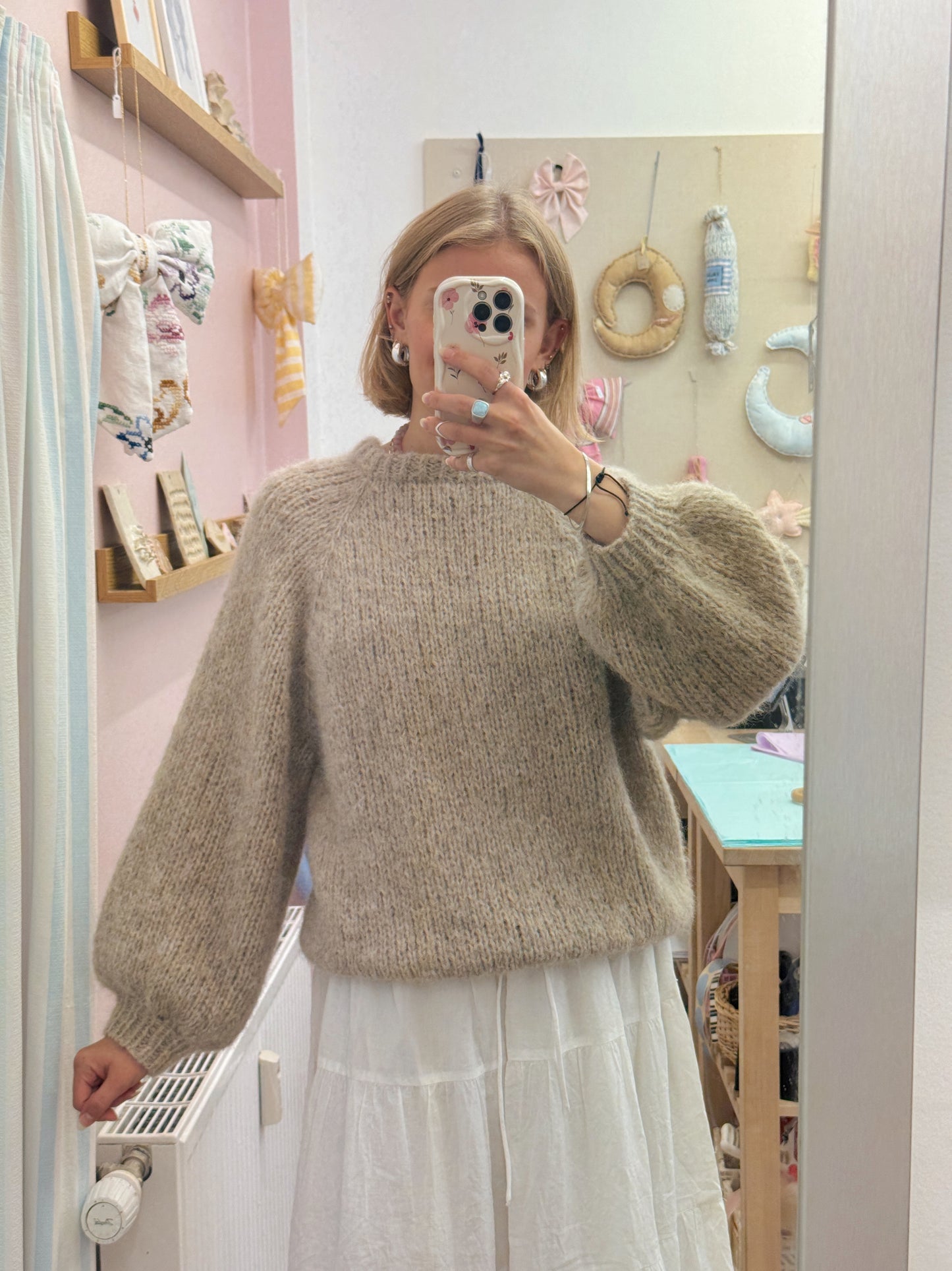 Langærmet striktrøje | Alpaca/Silke