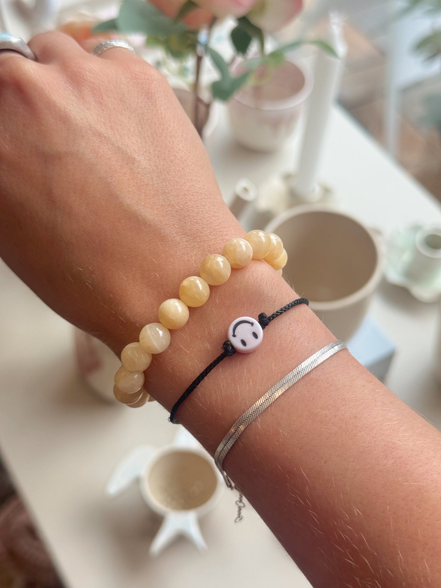 Armbånd m. natursten | Gul