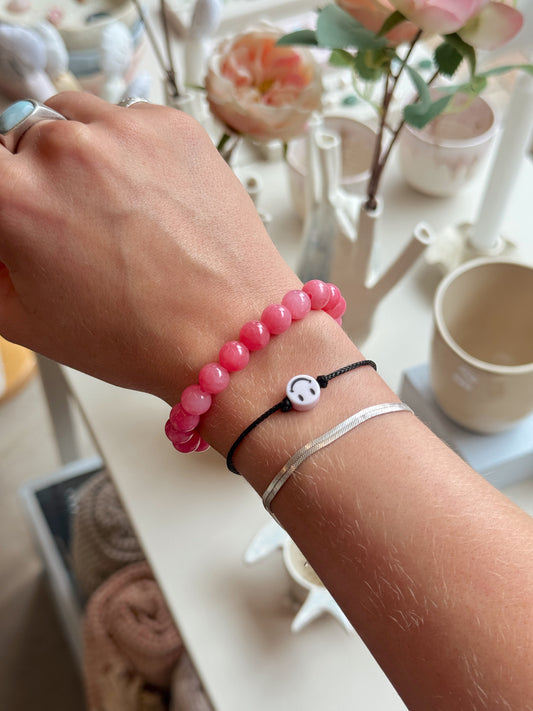Armbånd m. natursten | Pink