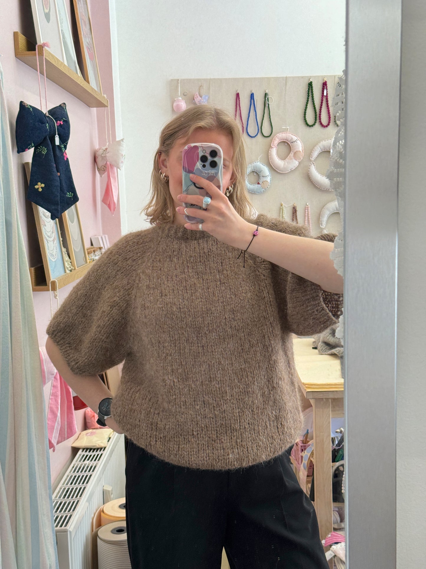 Kortærmet striktrøje | Alpaca/Silke