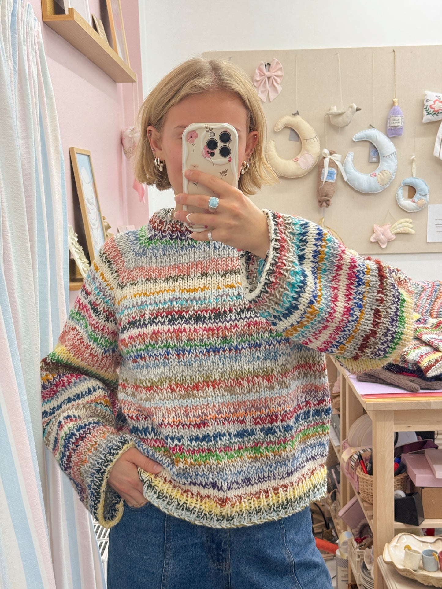 Langærmet striktrøje | Str. M