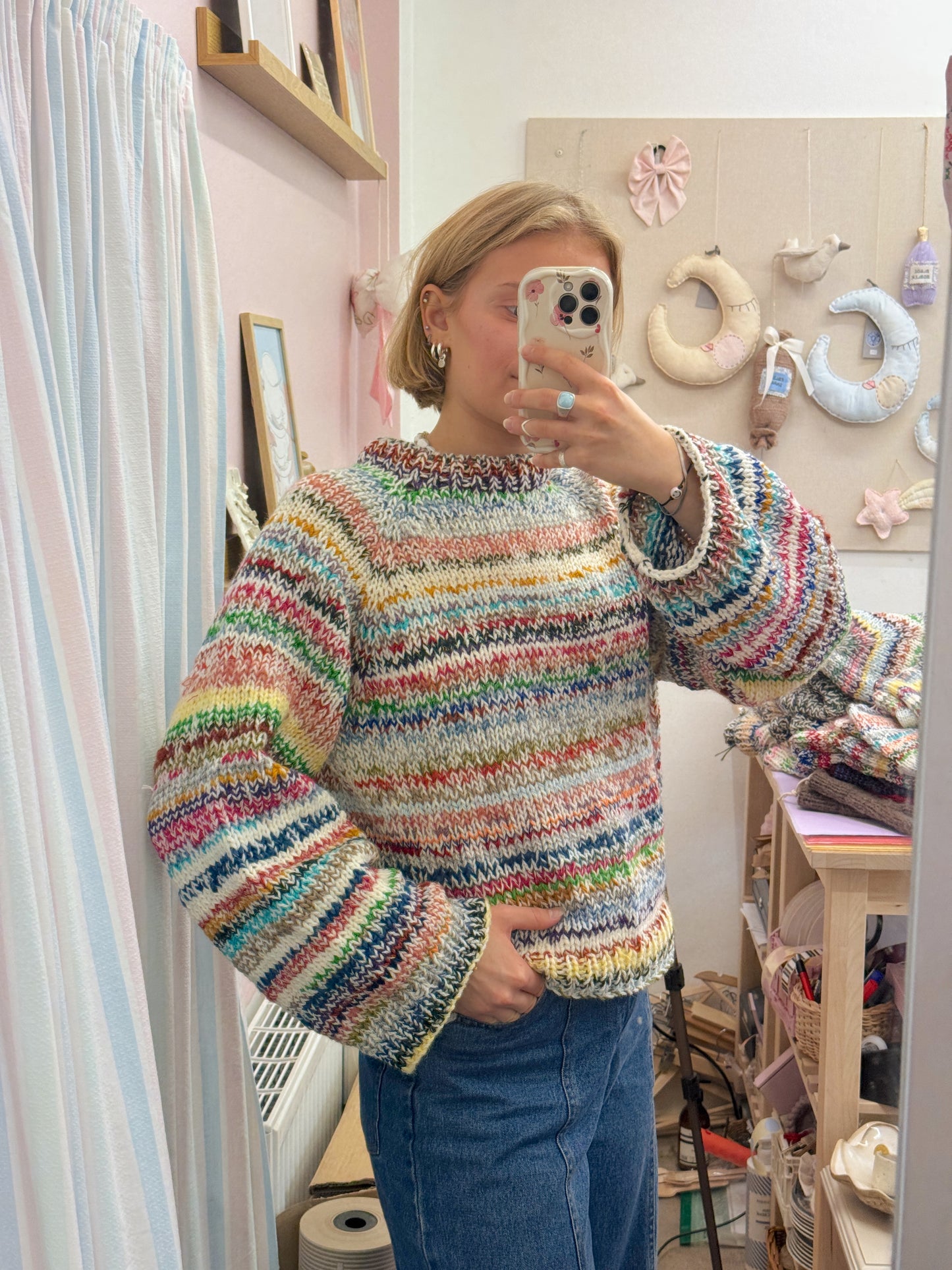 Langærmet striktrøje | Str. M