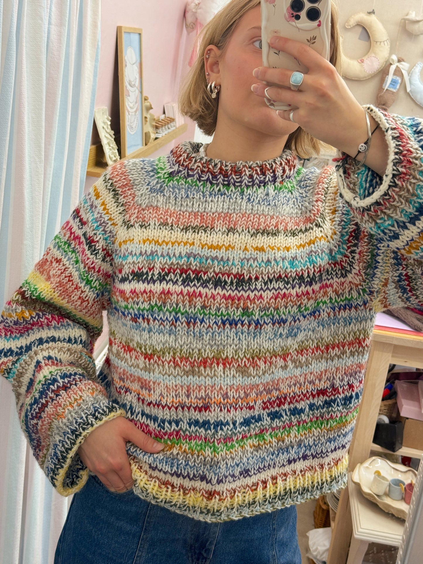 Langærmet striktrøje | Str. M