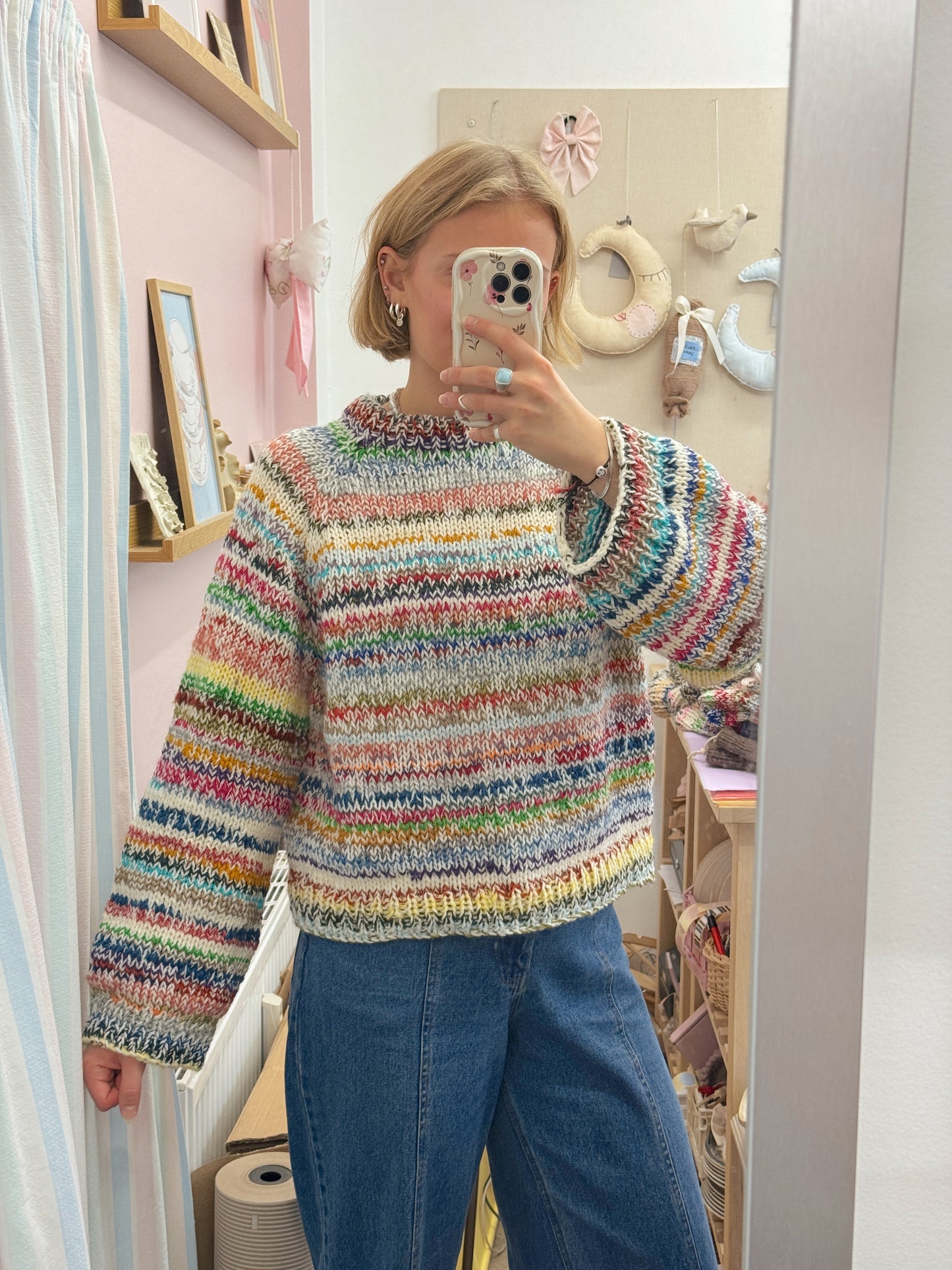 Langærmet striktrøje | Str. M