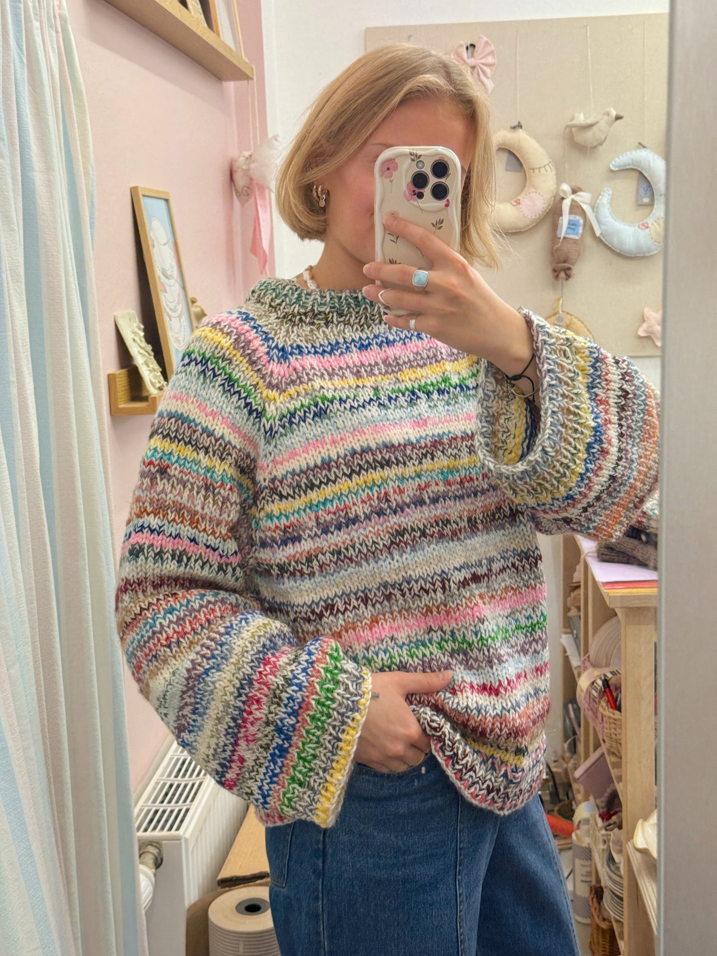 Langærmet striktrøje | Str. XL