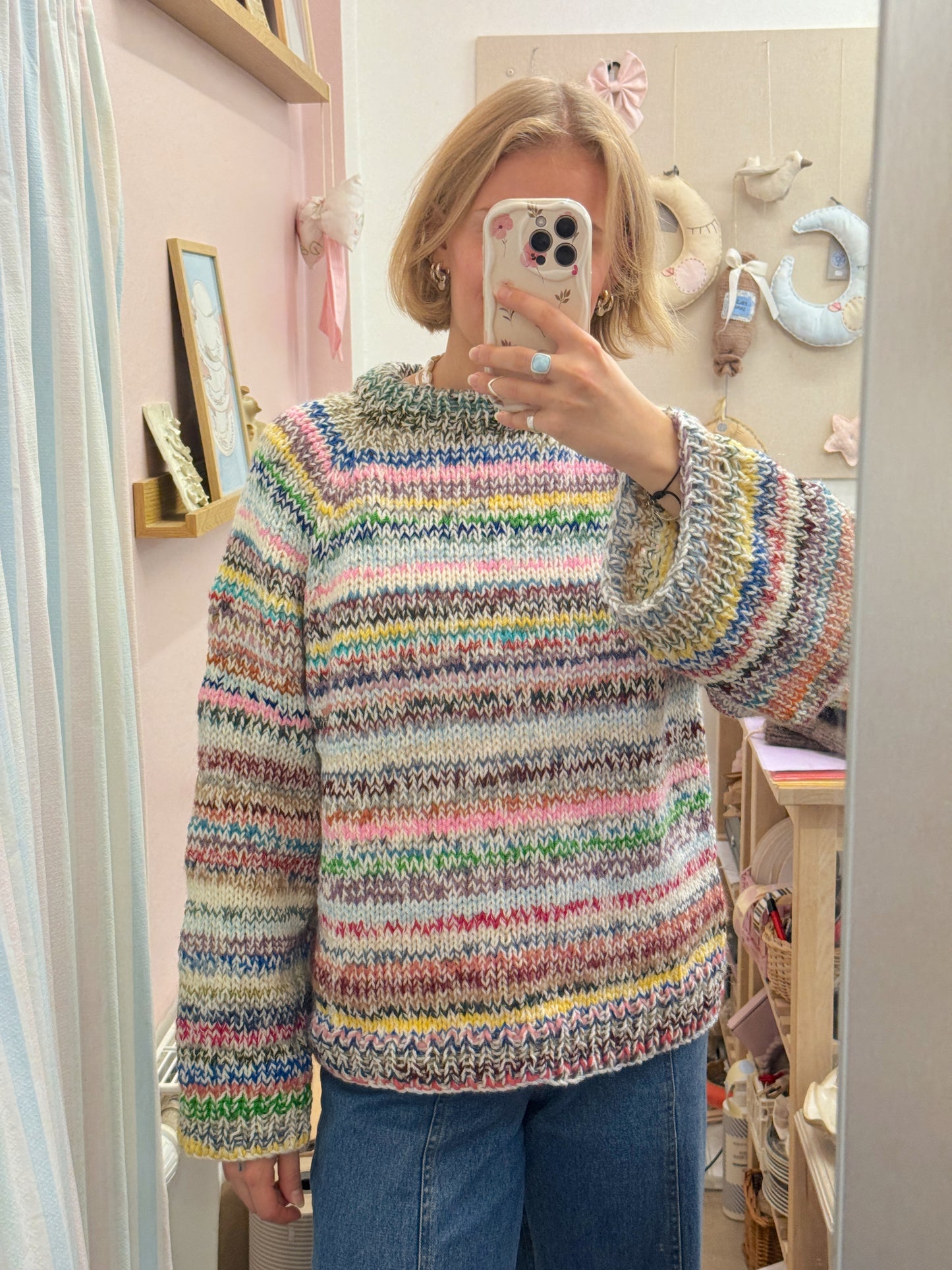 Langærmet striktrøje | Str. XL