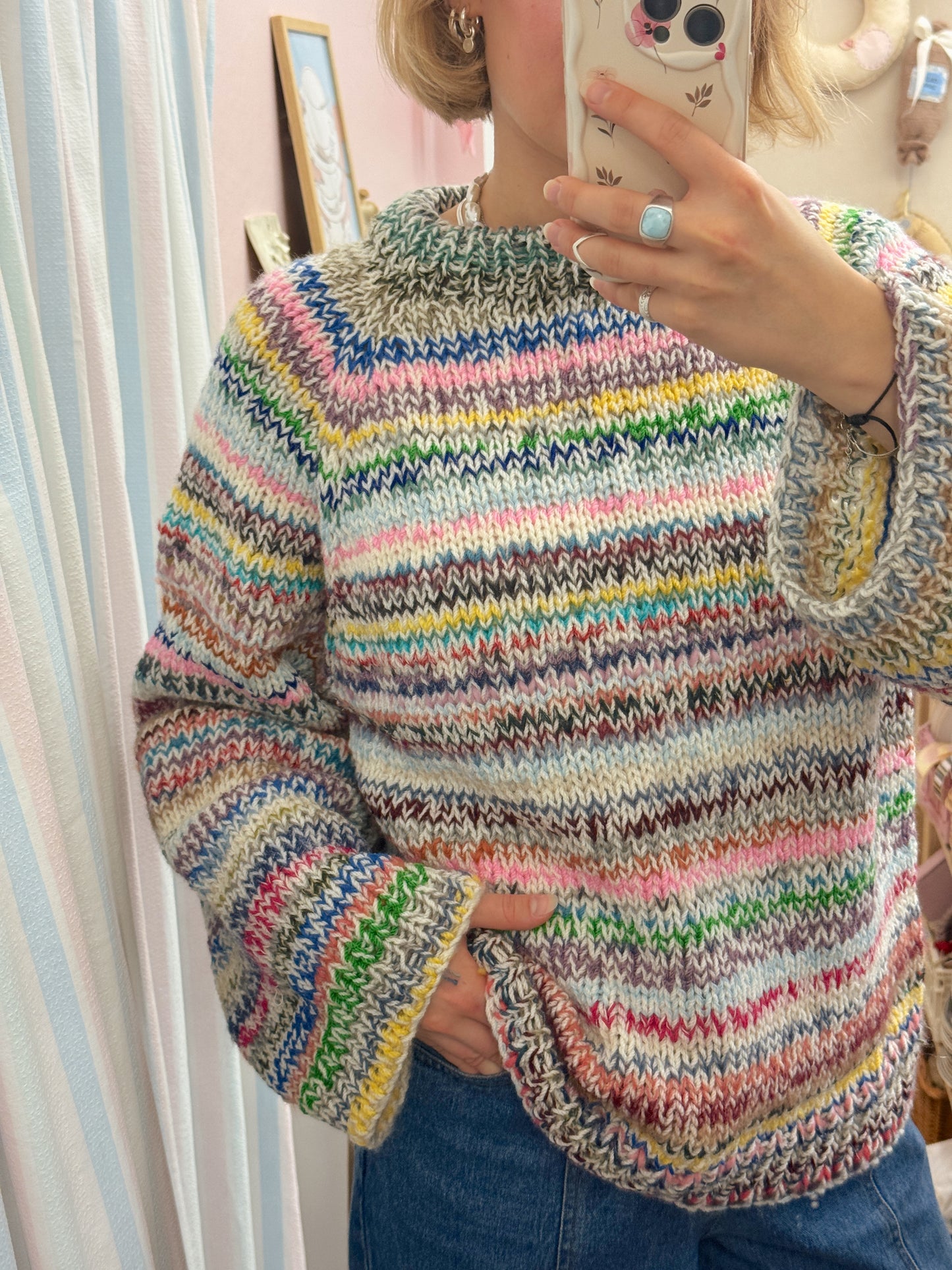 Langærmet striktrøje | Str. XL