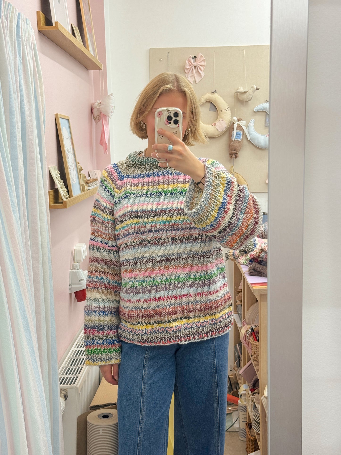 Langærmet striktrøje | Str. XL