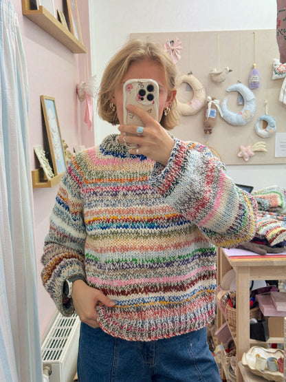 Langærmet striktrøje | Str. M